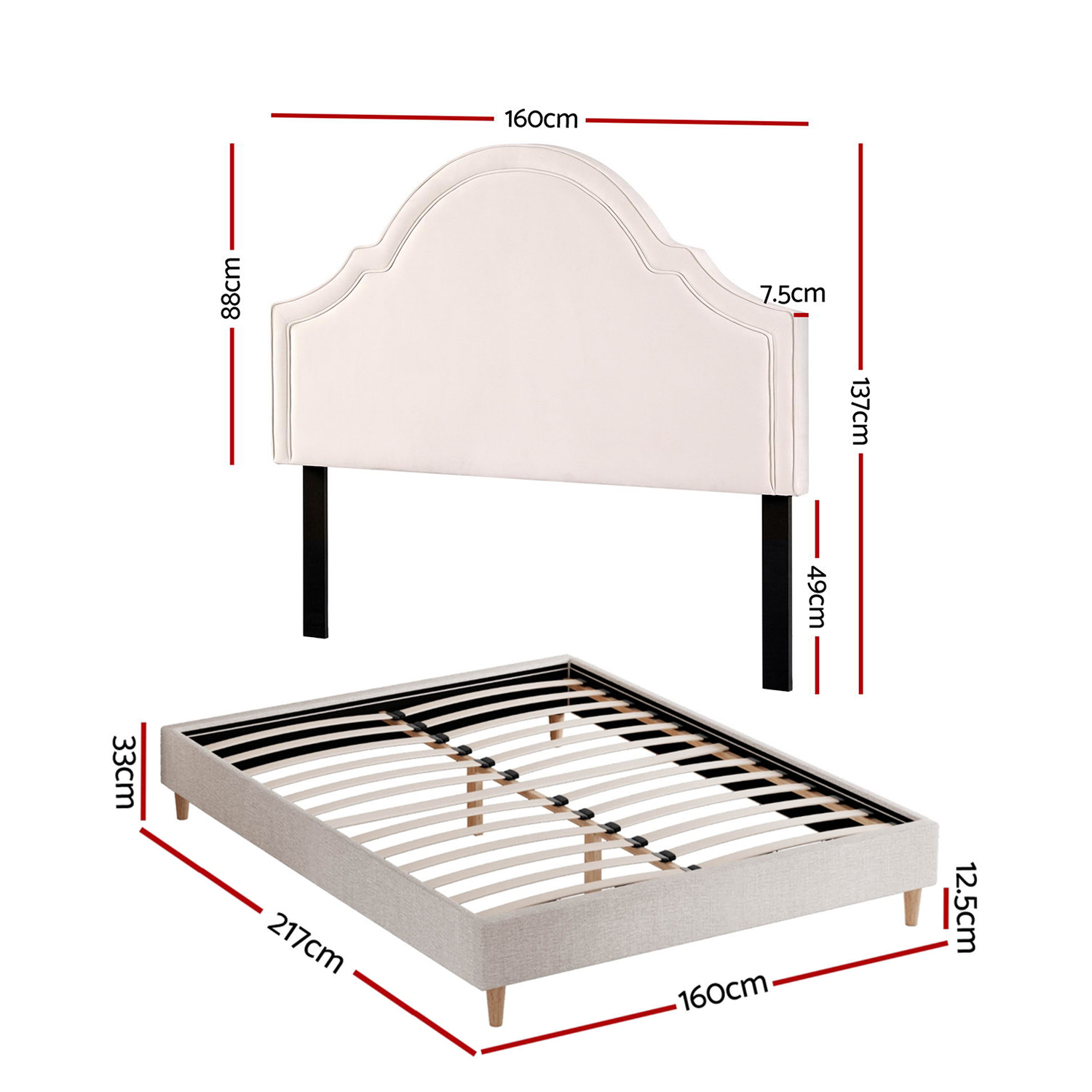 Artiss Queen Storage Bed Frame with Scalloped Velvet Headboard view 3
