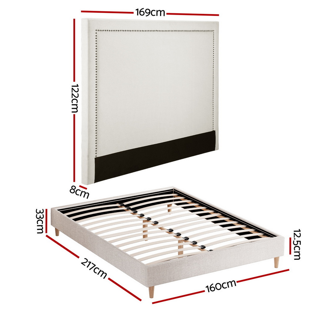Artiss Queen Beige Linen Bed Frame with Platform Base view 2