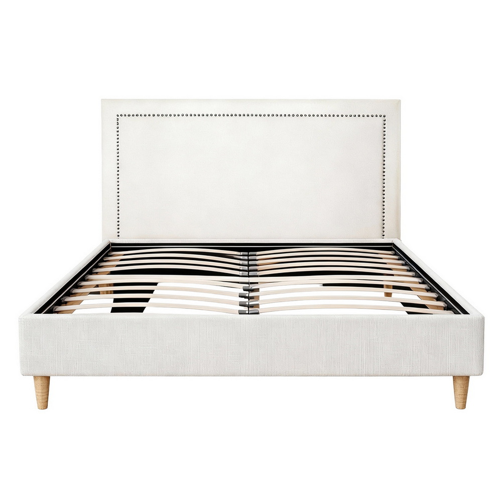 Artiss Queen Beige Linen Bed Frame with Platform Base view 3