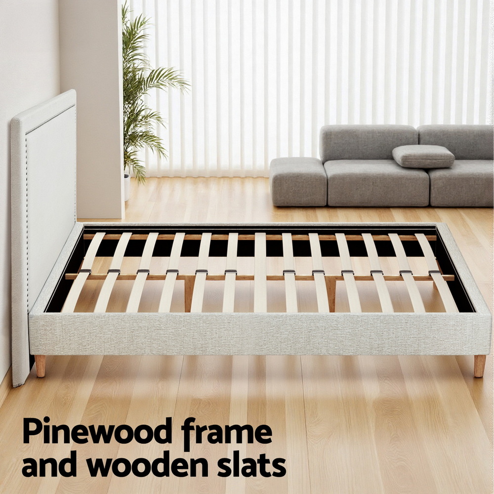 Artiss Queen Beige Linen Bed Frame with Platform Base view 5
