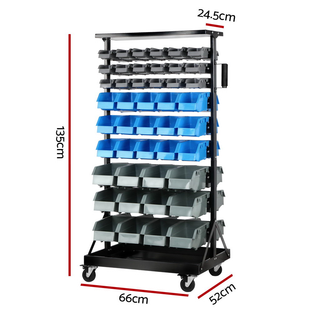 Giantz 90 Bin Double Sided Storage Bin Rack on Wheels view 2
