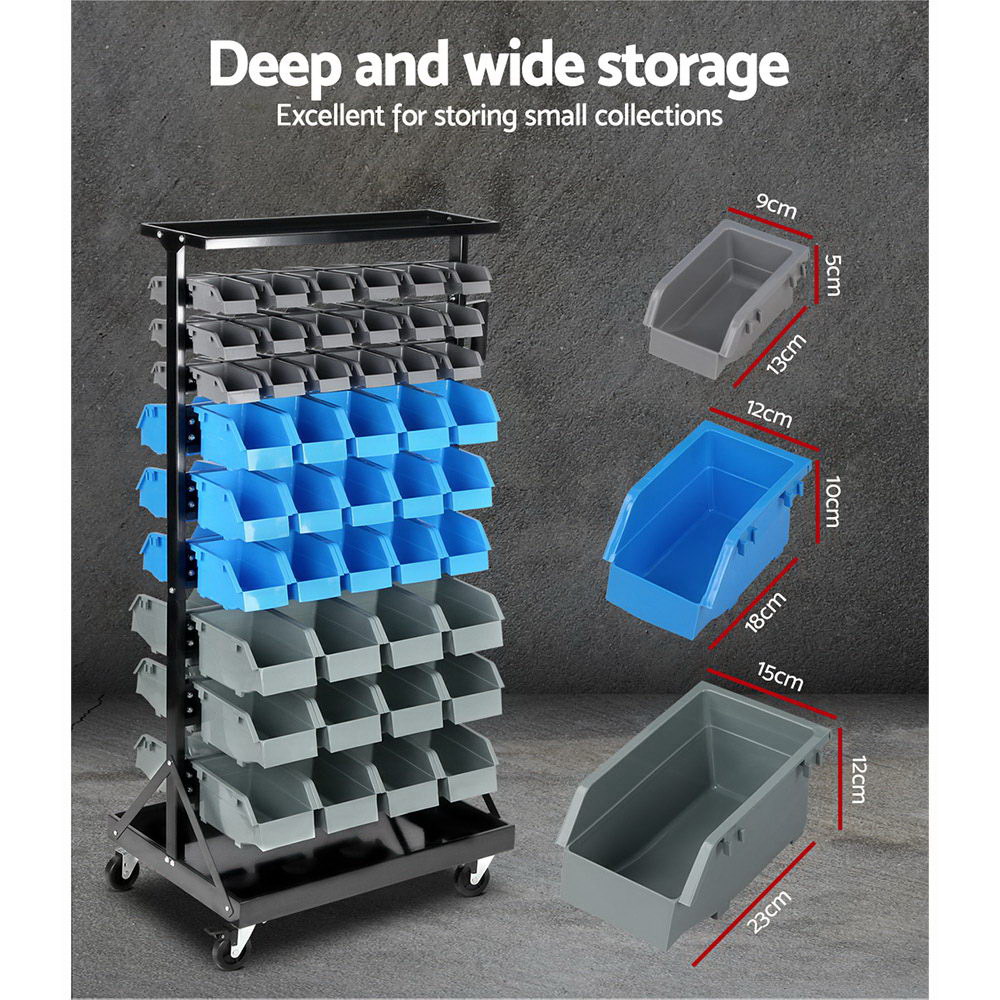 Giantz 90 Bin Double Sided Storage Bin Rack on Wheels view 3