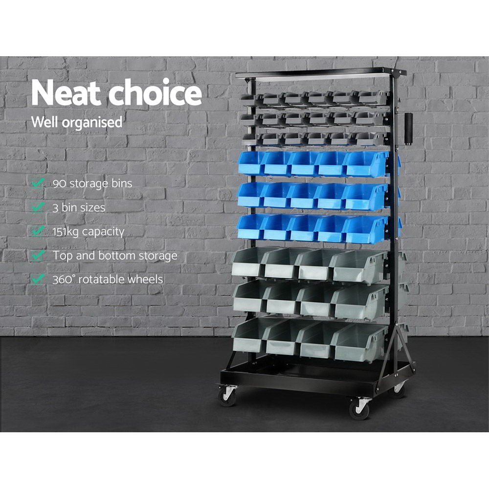 Giantz 90 Bin Double Sided Storage Bin Rack on Wheels view 4