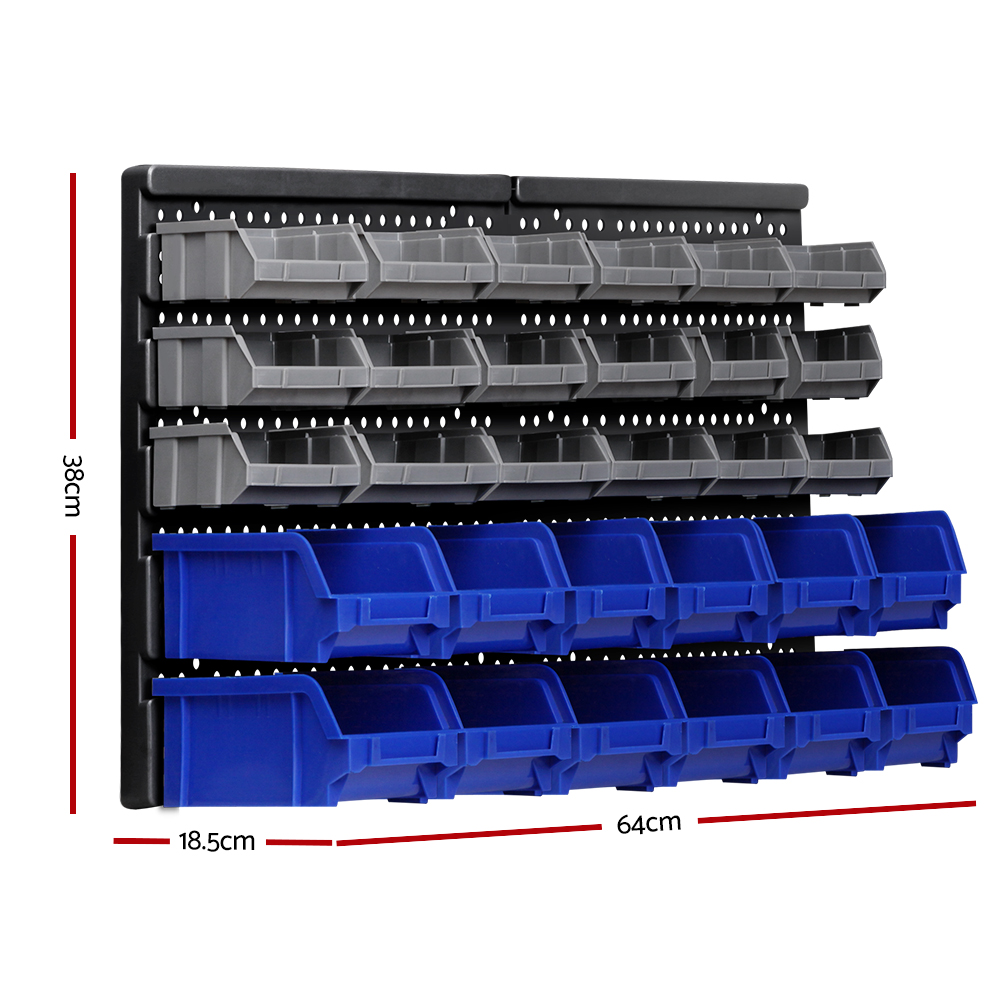 Giantz Wall Mounted Storage Bin Rack, 30 to 88 Bins view 2