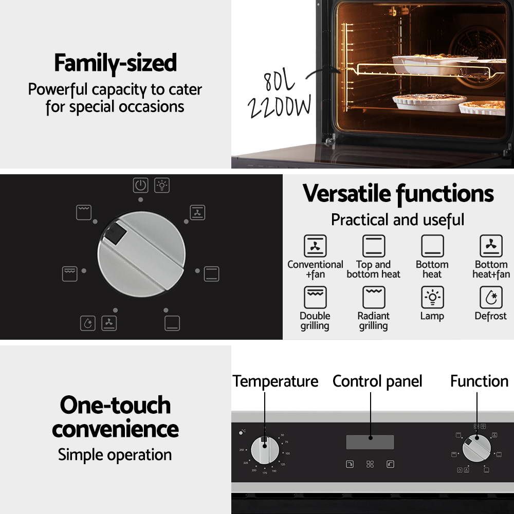 Devanti Built-In Wall Oven 80L Convection Grill view 4