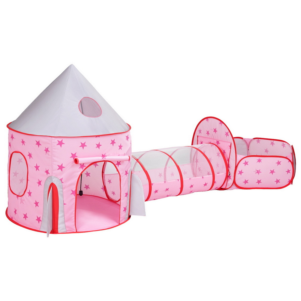 Keezi Pink 3-in-1 Foldable Play Tent with Basketball Hoop