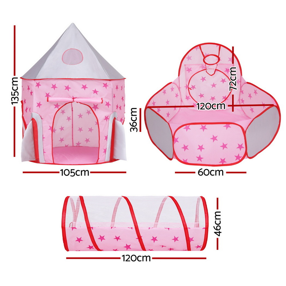 Keezi Pink 3-in-1 Foldable Play Tent with Basketball Hoop view 2