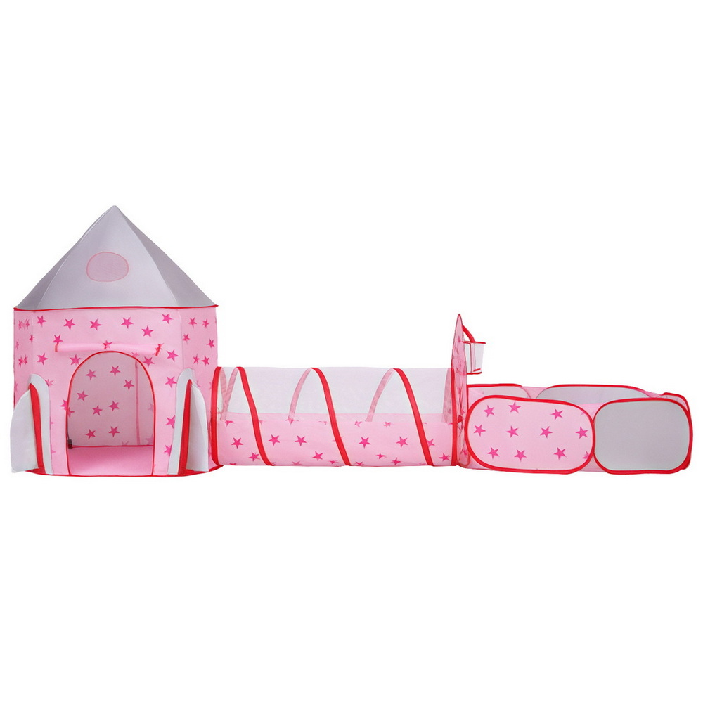 Keezi Pink 3-in-1 Foldable Play Tent with Basketball Hoop view 3