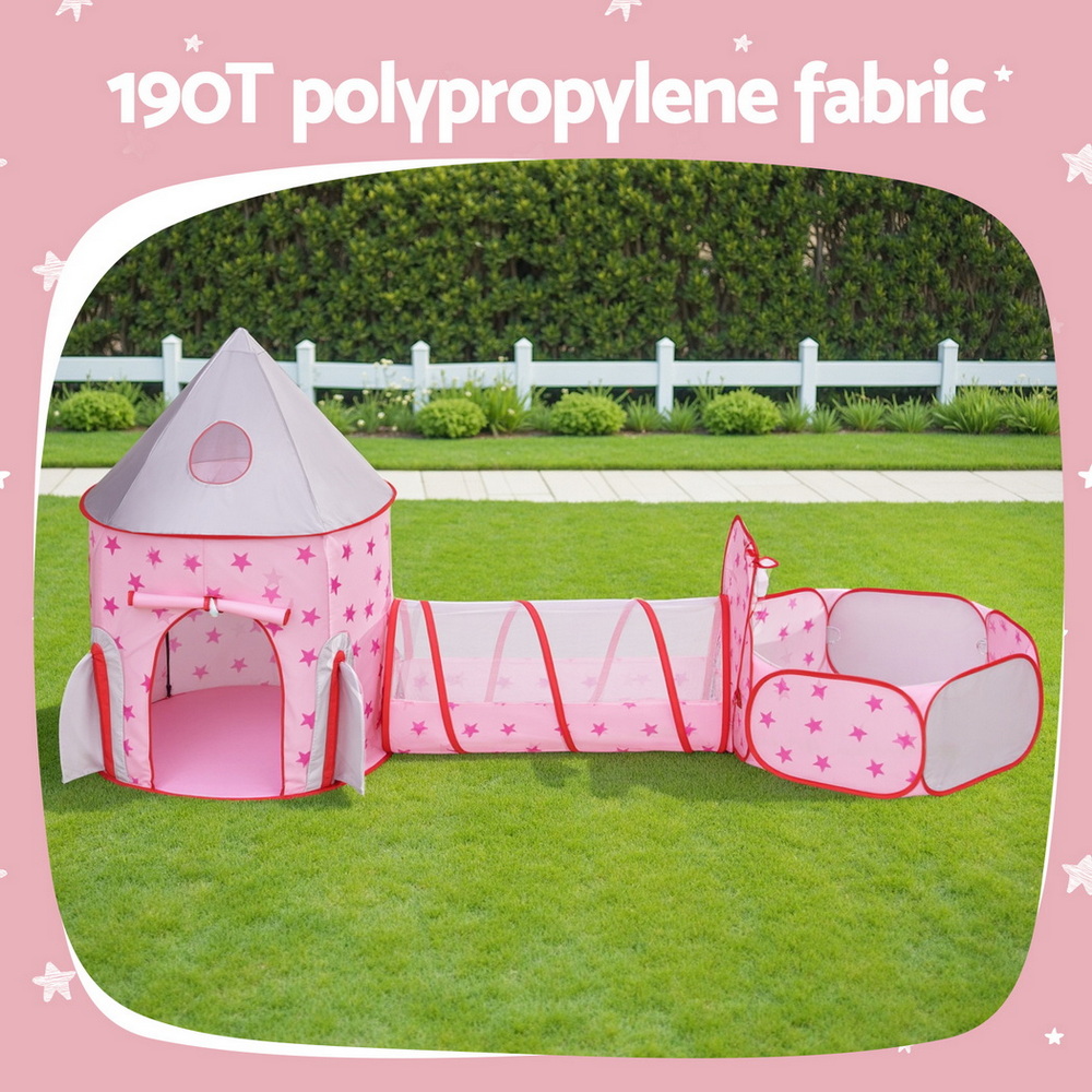 Keezi Pink 3-in-1 Foldable Play Tent with Basketball Hoop view 4