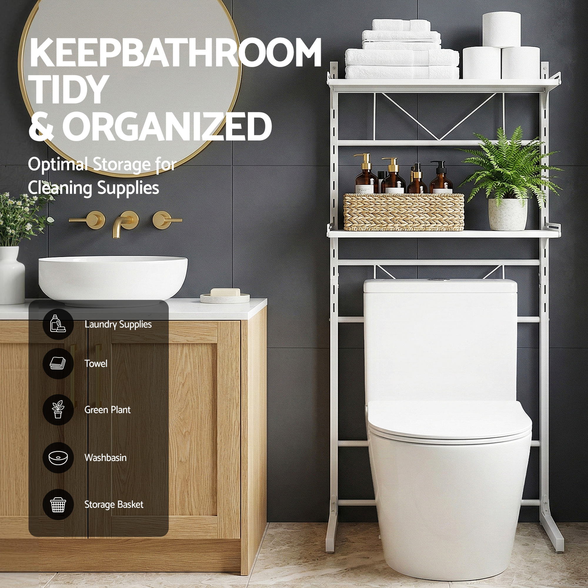 Artiss 2 Tier Over Toilet Storage Shelf Rack, 2 Colours view 5