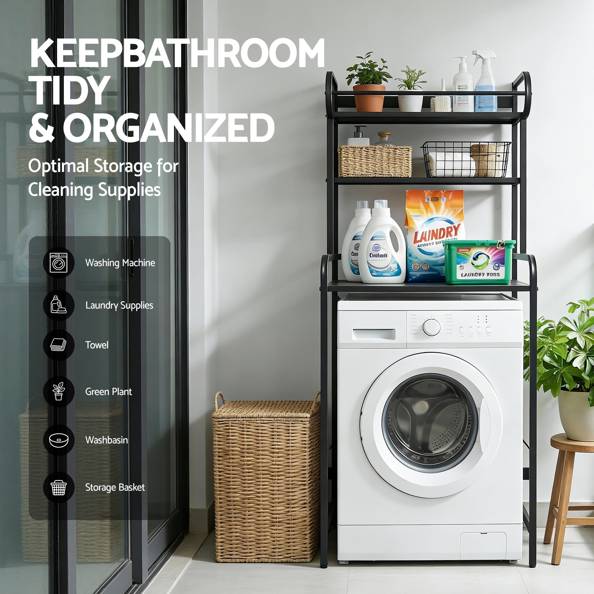 Artiss Bathroom Storage Shelf Over Washing Machine 3 Tier view 5