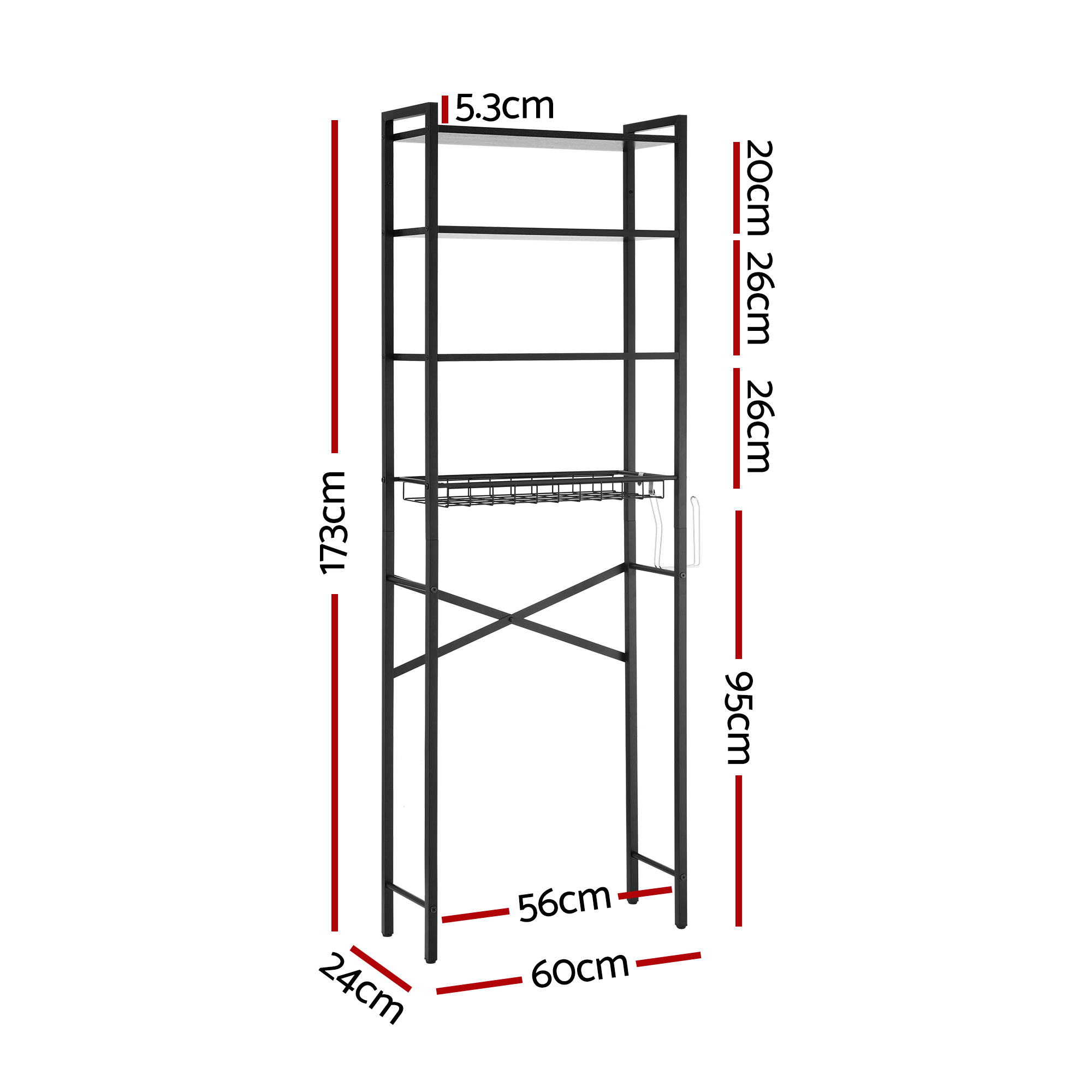 Artiss 4 Tier Over Toilet Storage Rack White view 3