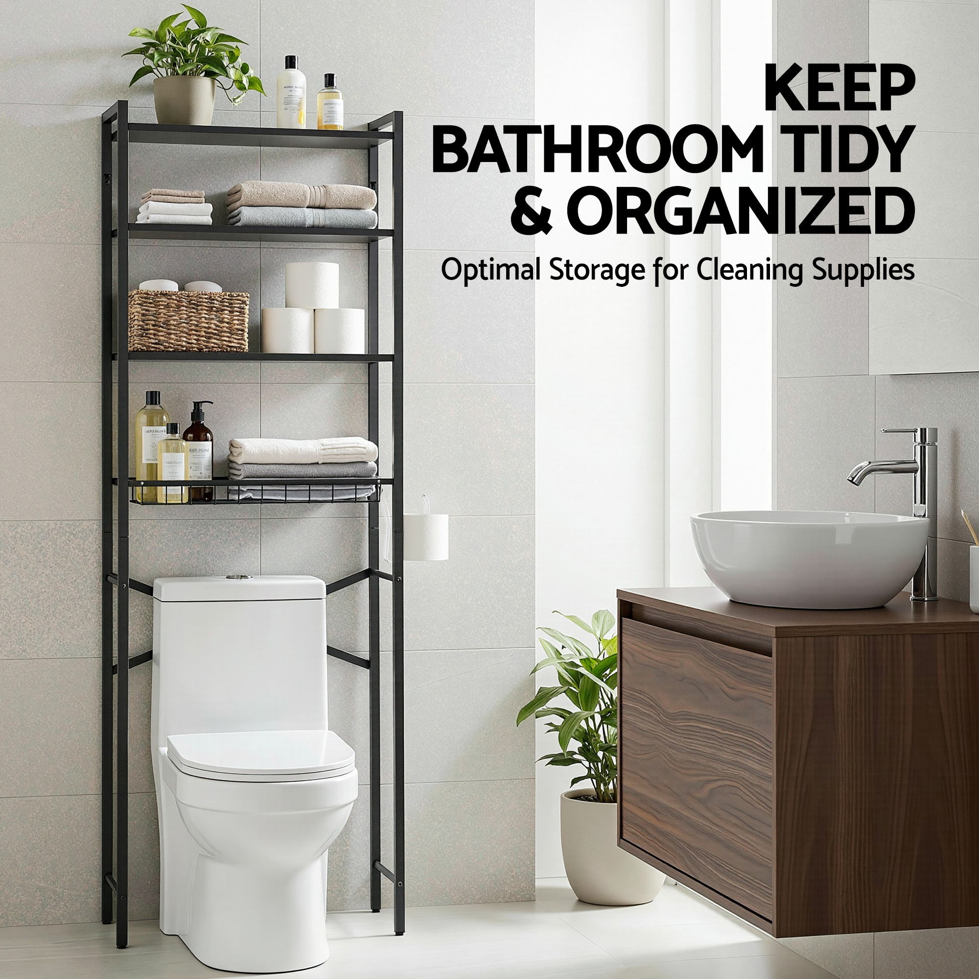 Artiss 4 Tier Over Toilet Storage Rack White view 5