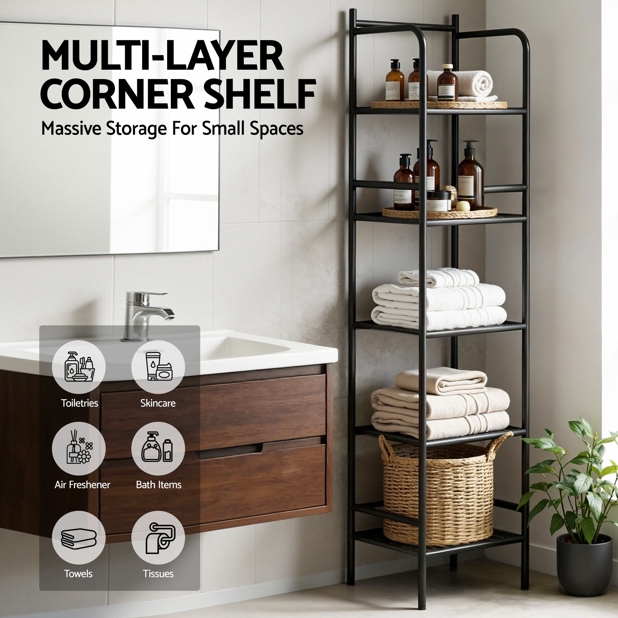 Artiss 5 Tier Corner Shower Caddy Black view 5