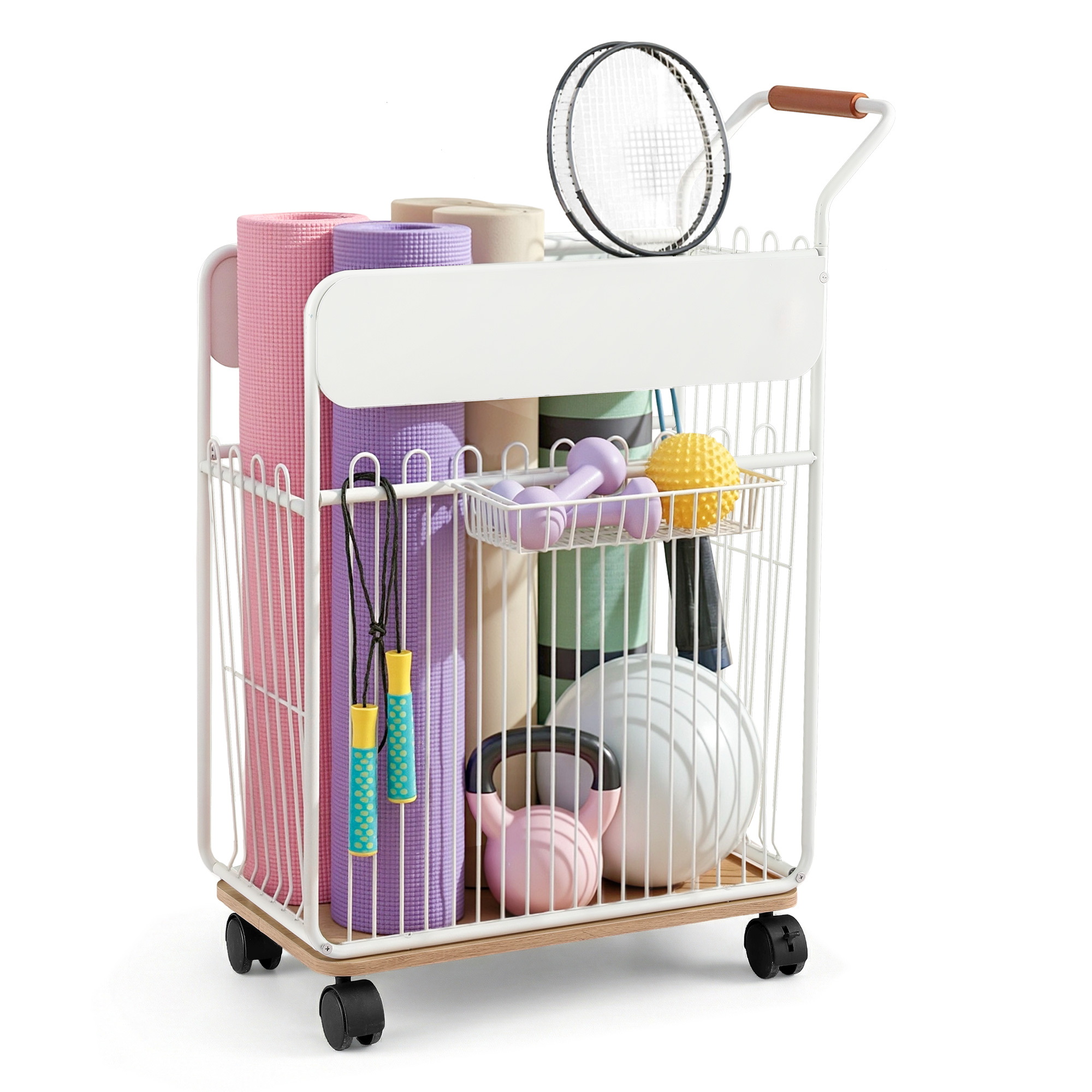 Everfit Yoga Mat Storage Rack Mobile Wheels Basket