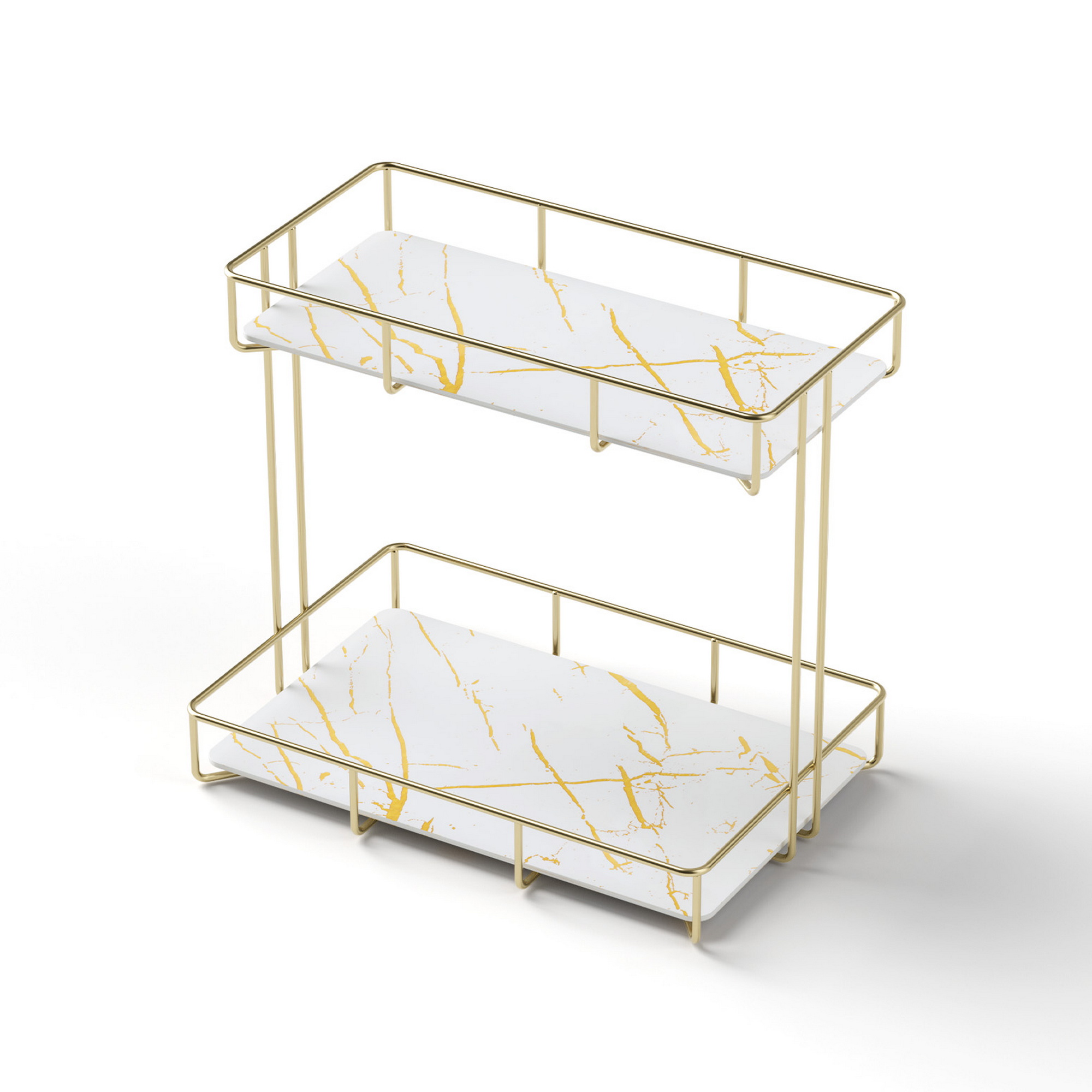 Artiss Bathroom Storage Rack 2 Tier Marble Look Gold