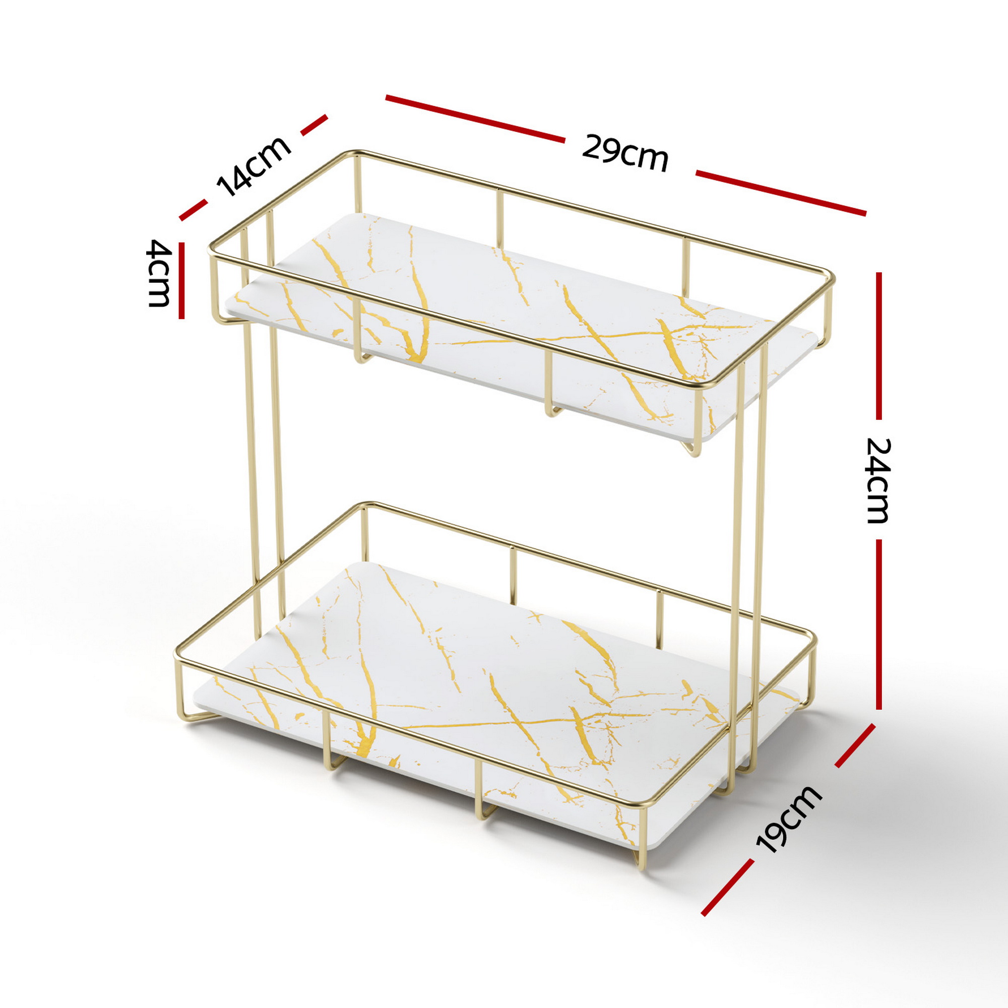 Artiss Bathroom Storage Rack 2 Tier Marble Look Gold view 2