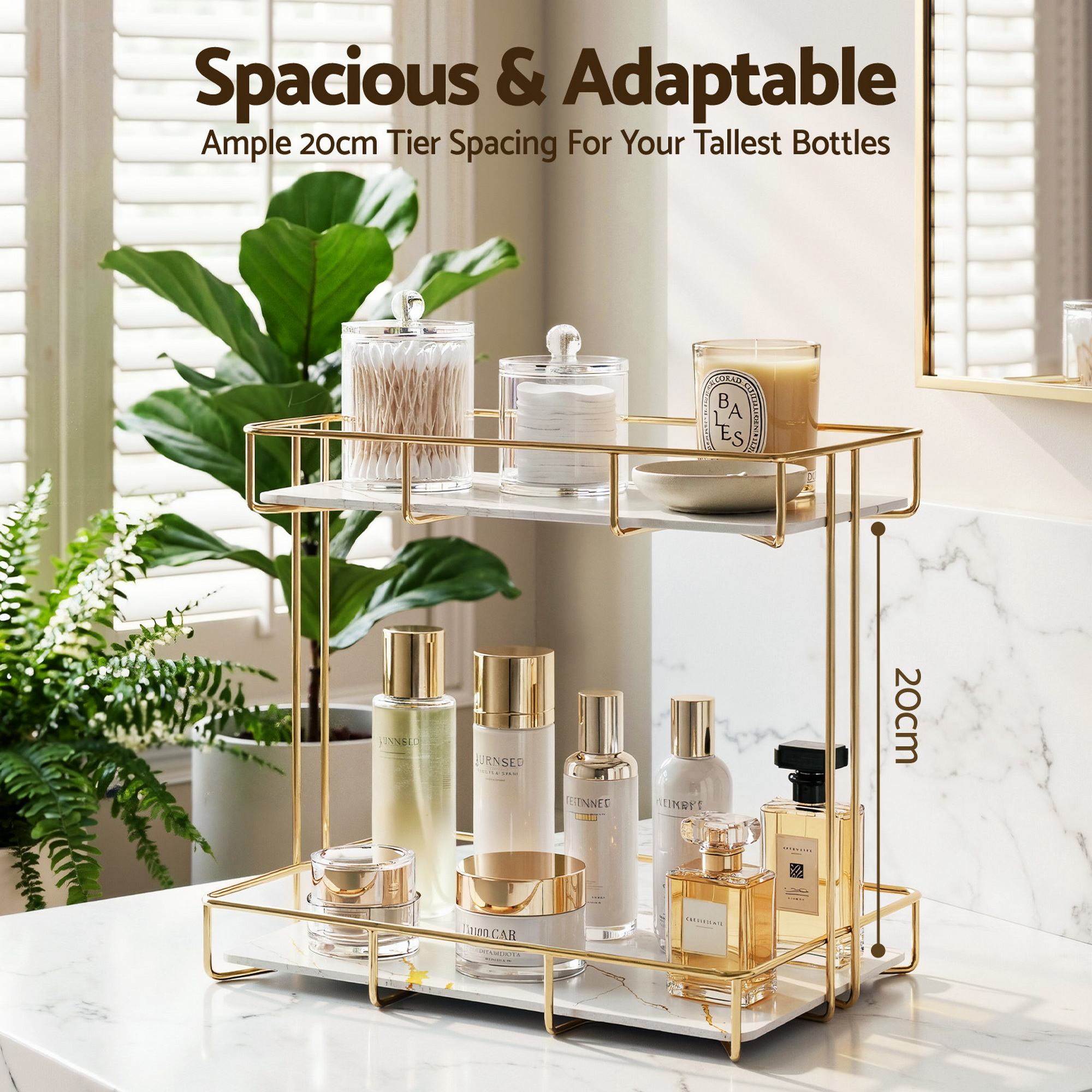 Artiss Bathroom Storage Rack 2 Tier Marble Look Gold view 5