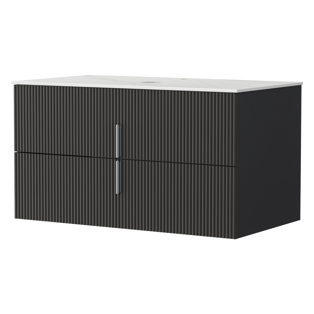 Cefito 900mm Wall Hung Vanity Unit, Black Timber Front