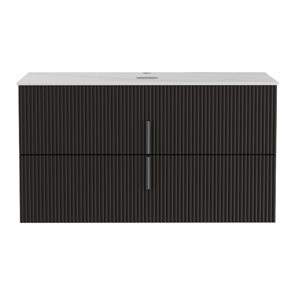 Cefito 900mm Wall Hung Vanity Unit, Black Timber Front view 3