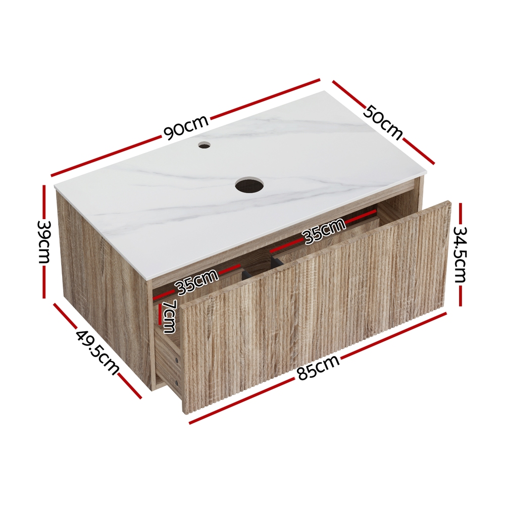 Cefito 915mm Wall Hung Vanity Unit, Grooved Oak view 2