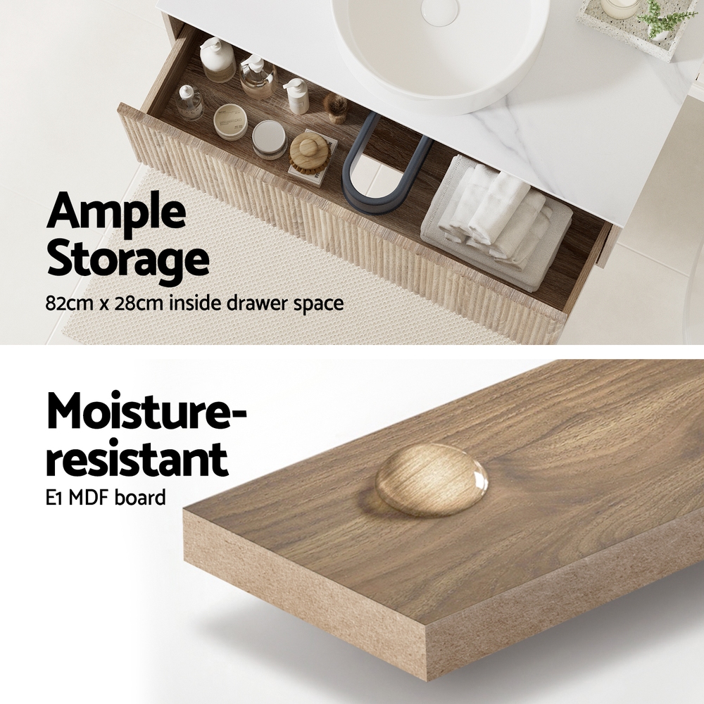 Cefito 915mm Wall Hung Vanity Unit, Grooved Oak view 5