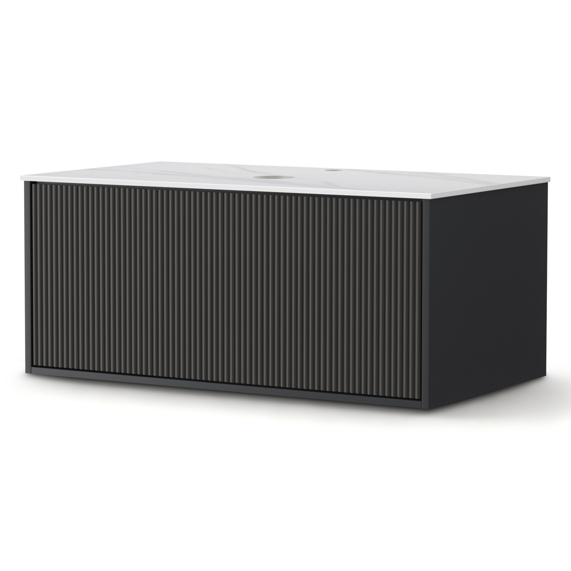 Cefito 900mm Wall Hung Vanity Unit, Grooved Black Timber