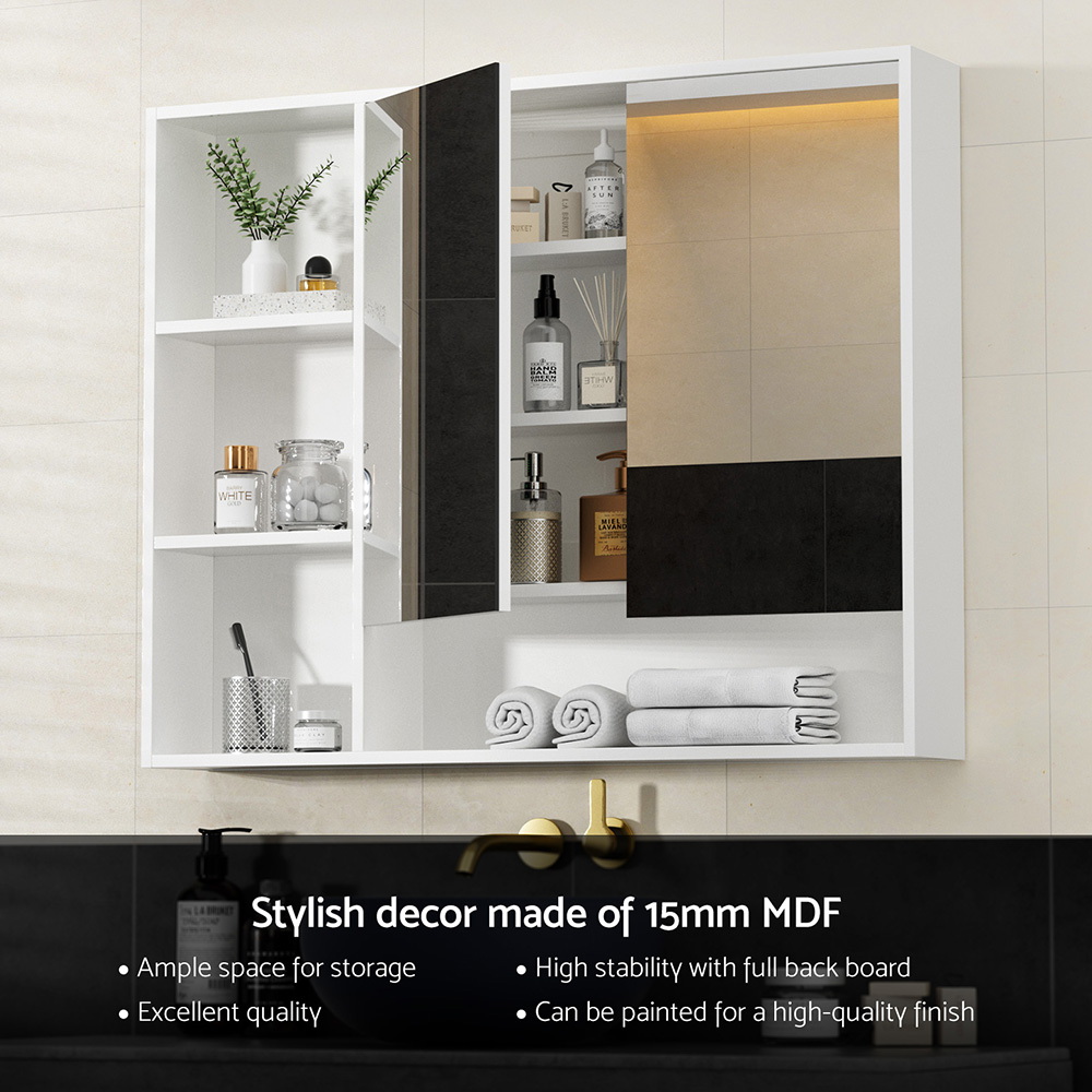 Cefito 100cm Wall Mounted Mirror Cabinet, Vanity Storage, White view 4