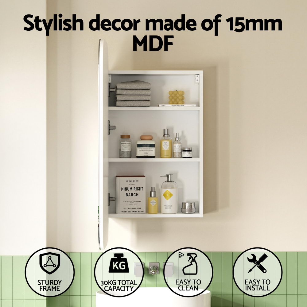 Cefito Oval Mirror Cabinet, Wall Hung, 450x900mm, White view 4