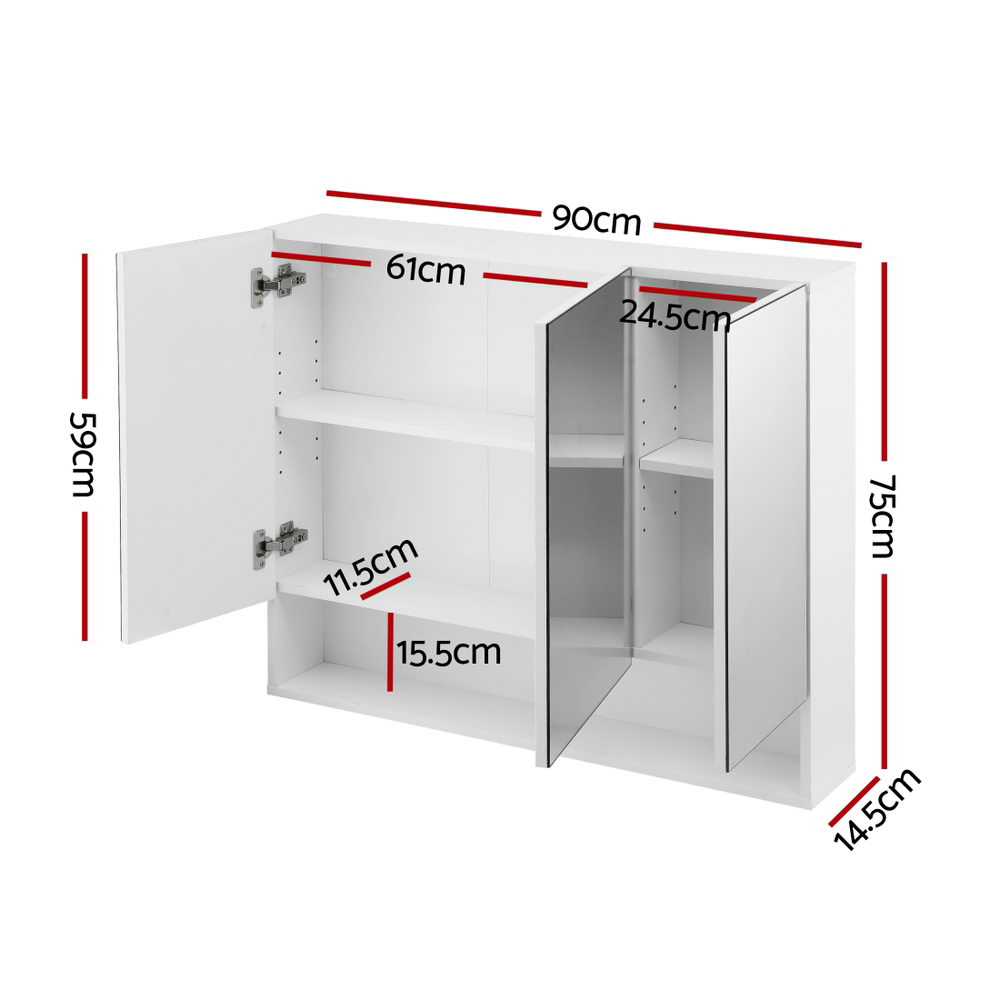 Cefito Mirror Cabinet with Adjustable Shelves, 2 Sizes, White view 2