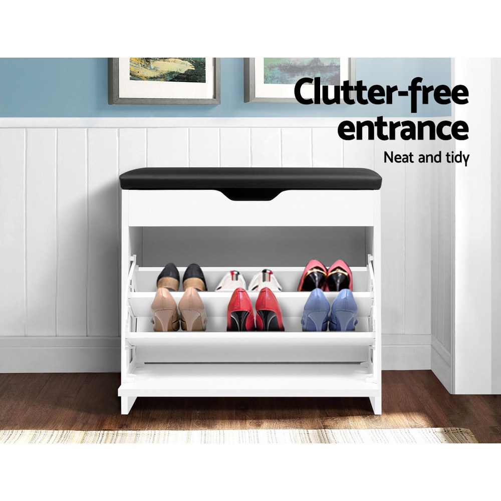Artiss Shoe Rack Cabinet Bench 3-Tier 15 Pairs view 3