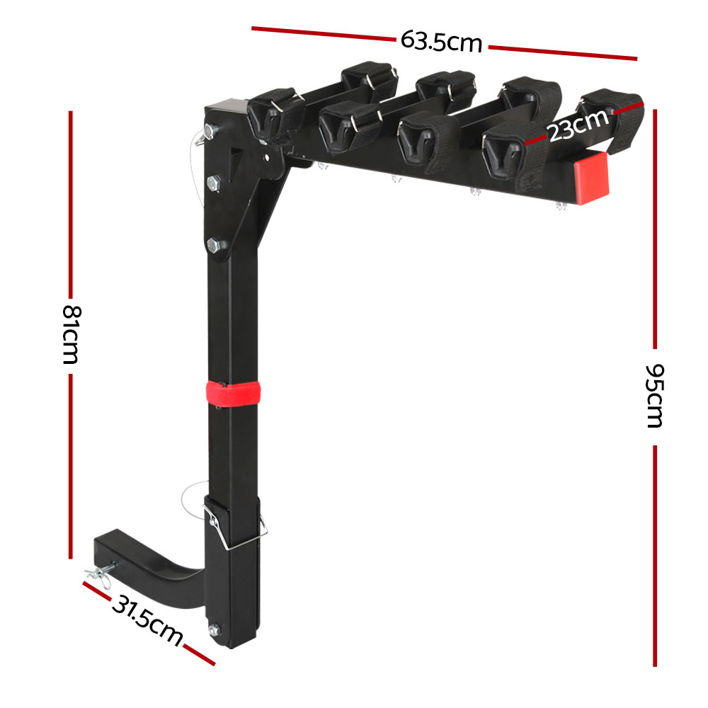 Giantz 4 Bike Carrier Rack Hitch Mount Foldable, Black view 2
