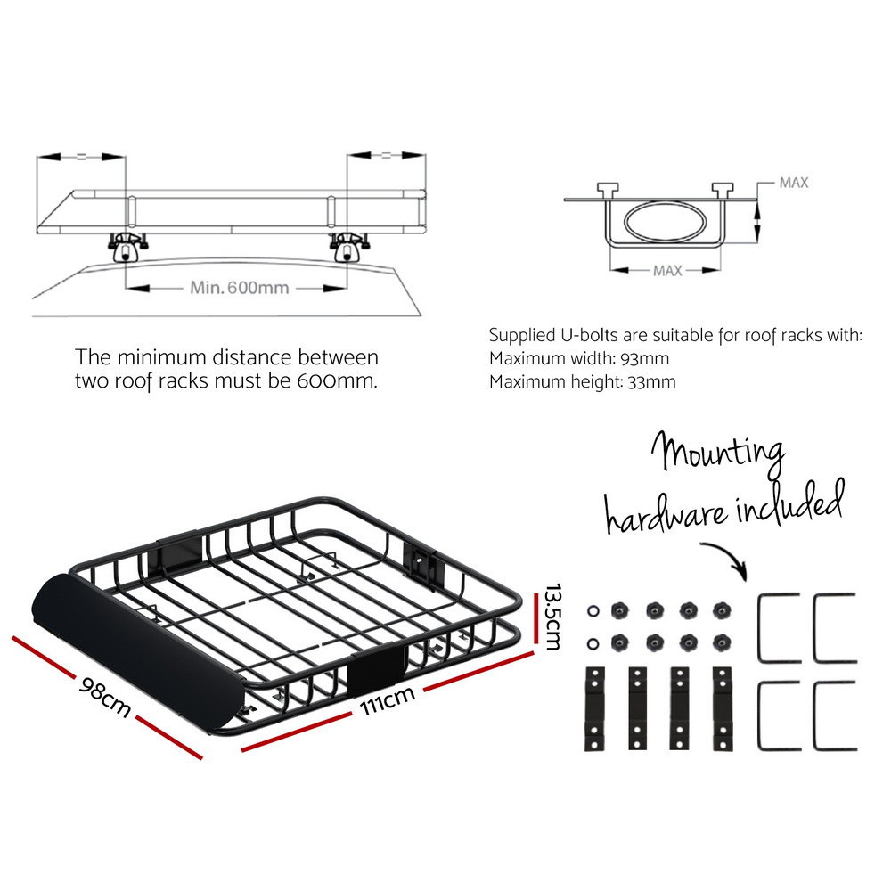 Giantz Car Roof Rack Basket Cargo Carrier, 3 Sizes view 3