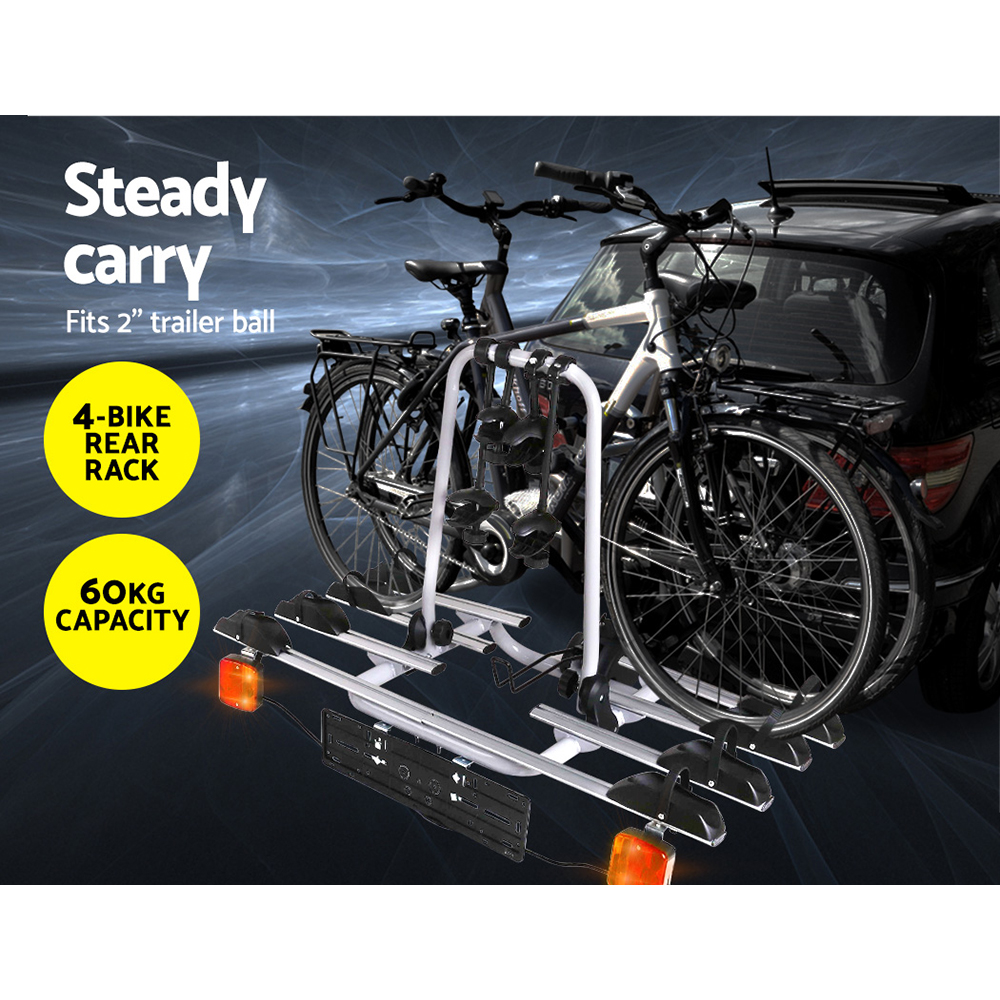Giantz 4 Bike Carrier Rack Towbar Ball Mount with Lights view 3