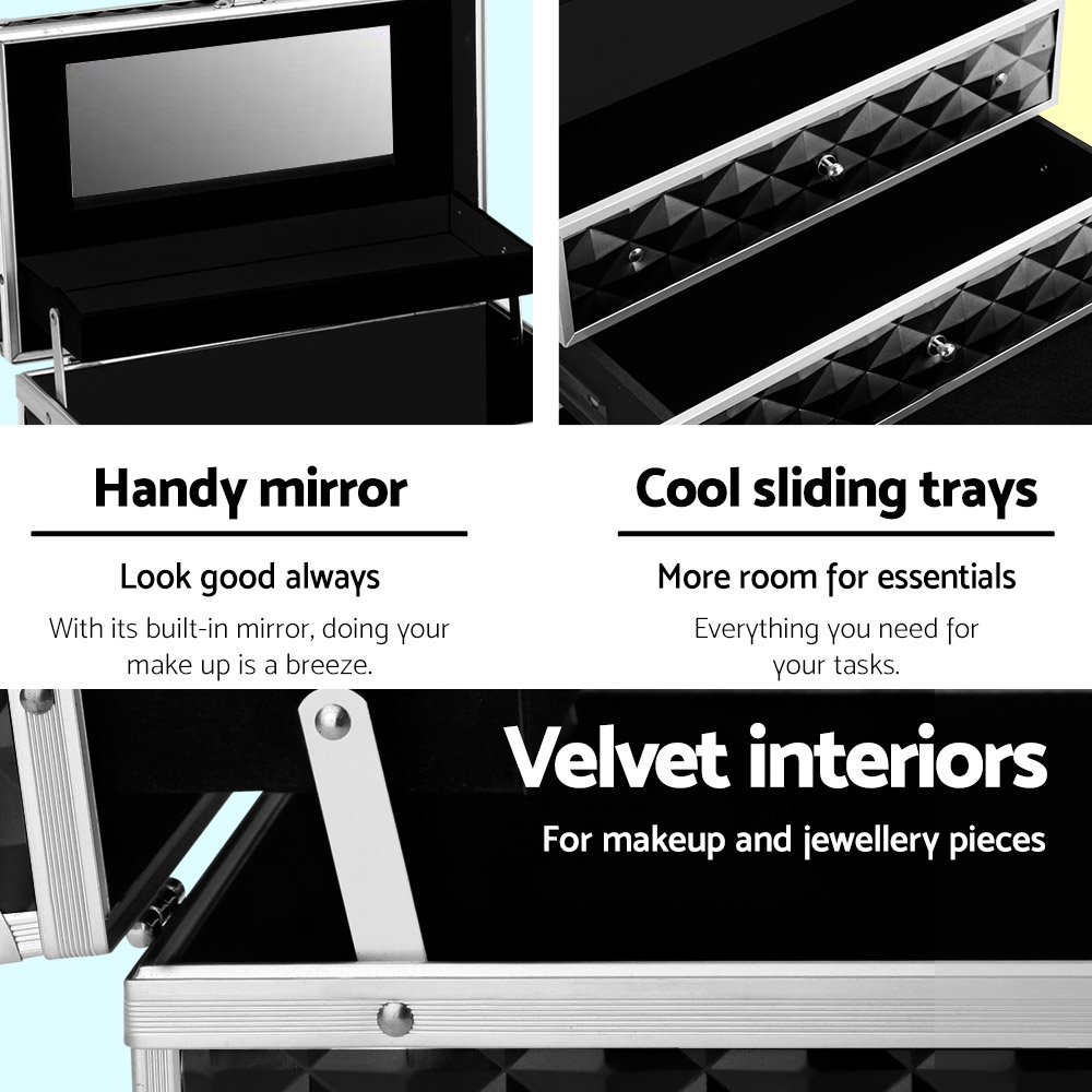 Embellir Makeup Case Diamond Black Aluminium, 2 Colours view 4