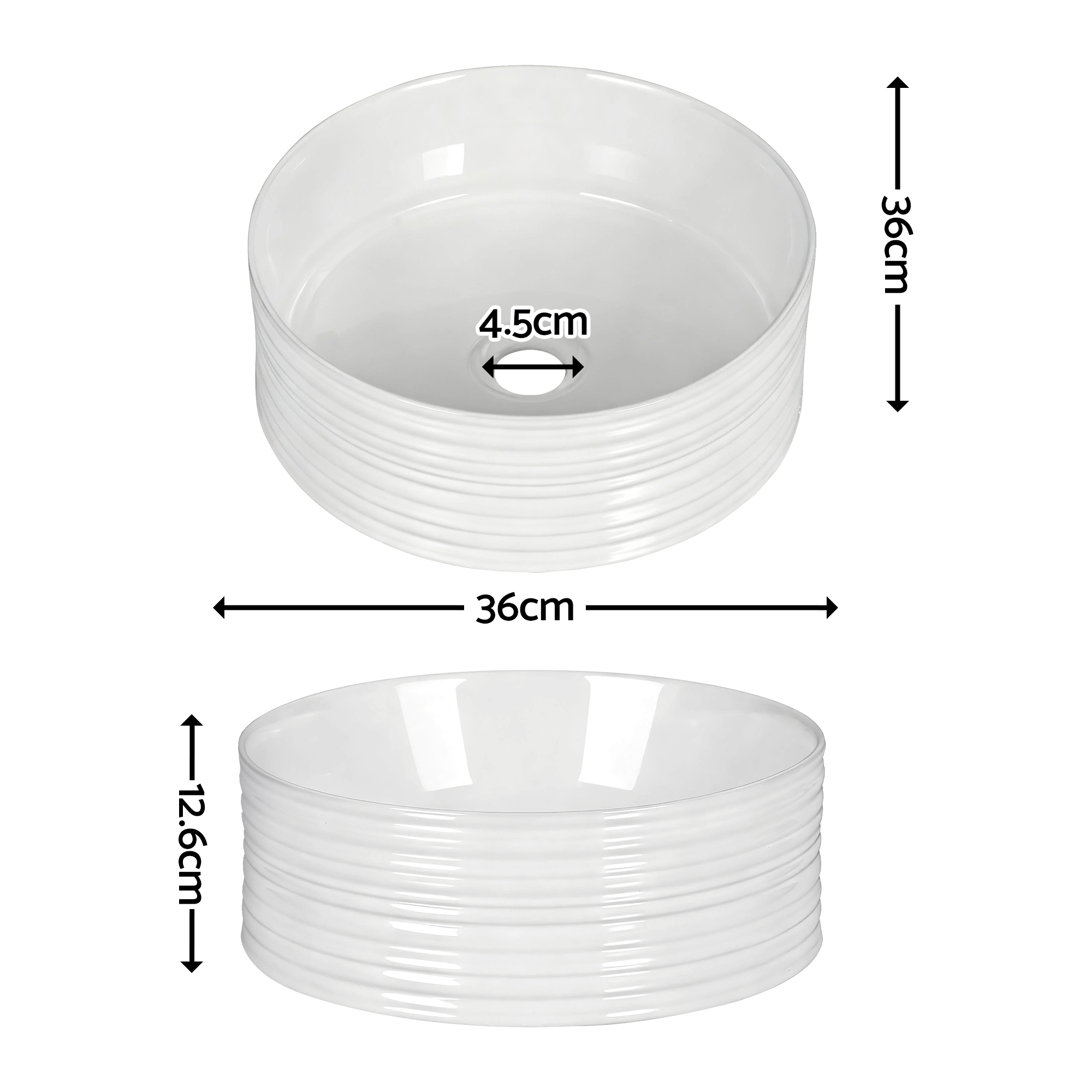 Cefito Round Ceramic Vanity Sink, White Countertop, 36cm view 3
