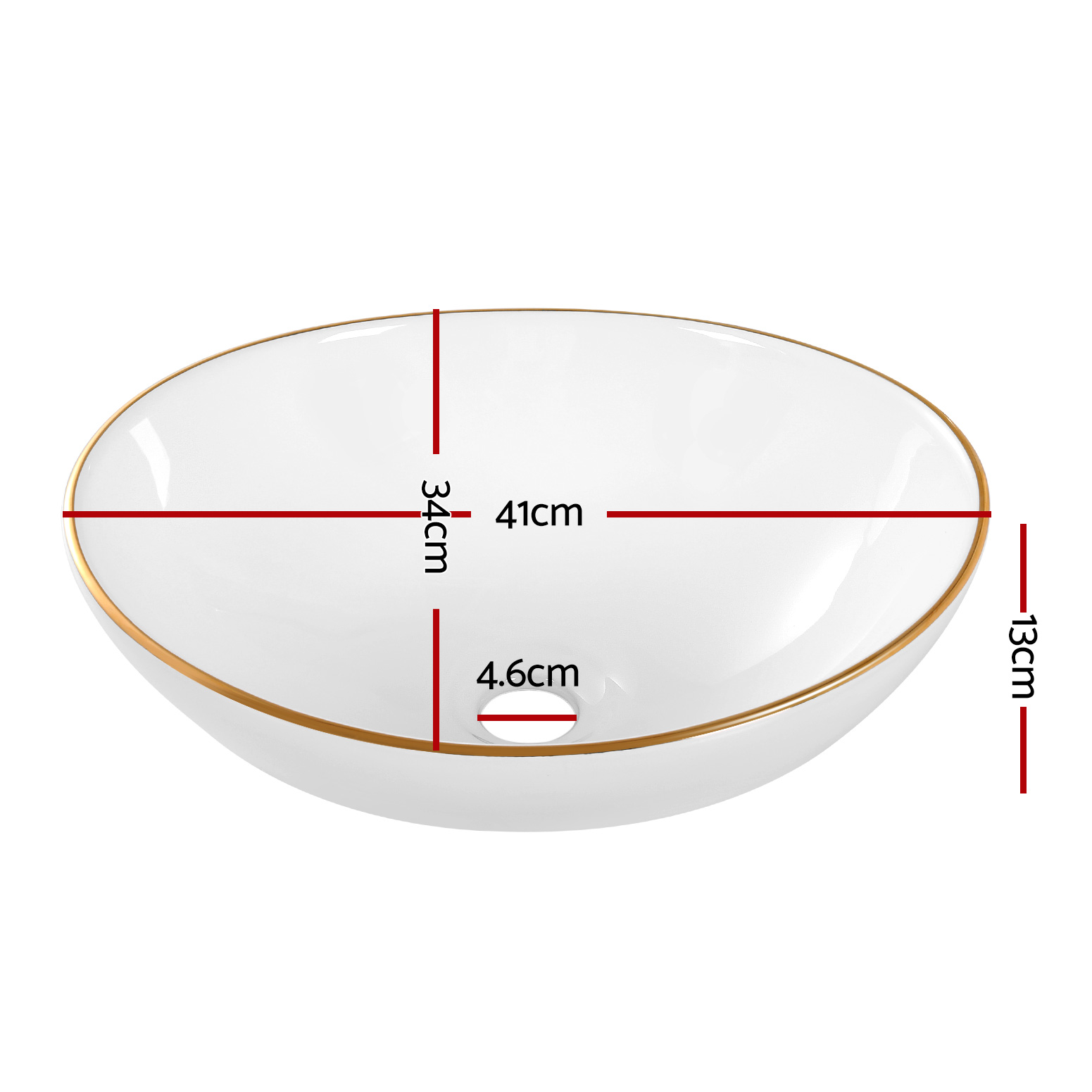Cefito Ceramic Vanity Sink Basin, Gold Line 41x34cm view 2