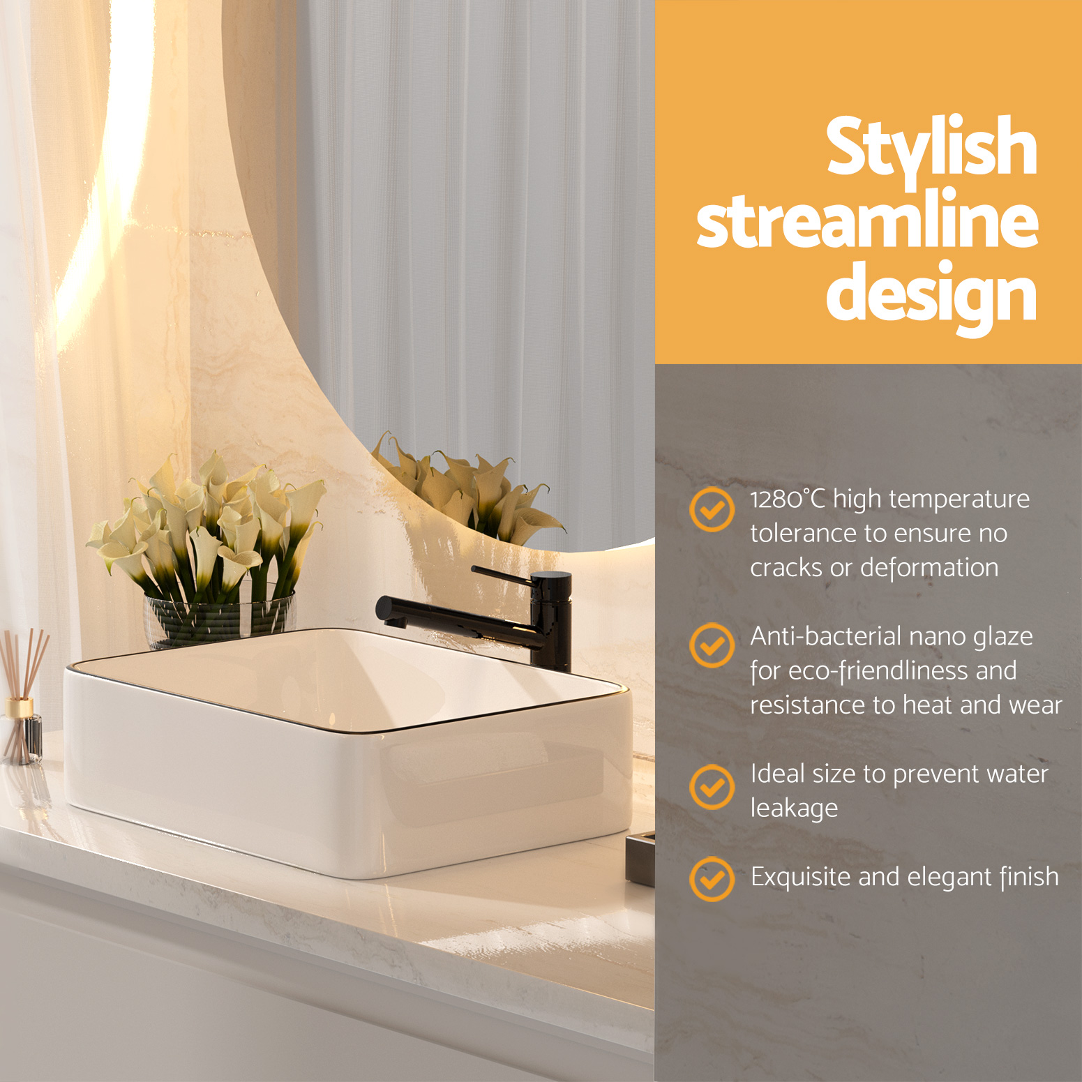 Cefito Ceramic Vanity Sink Basin, Above Counter 48x37cm view 4