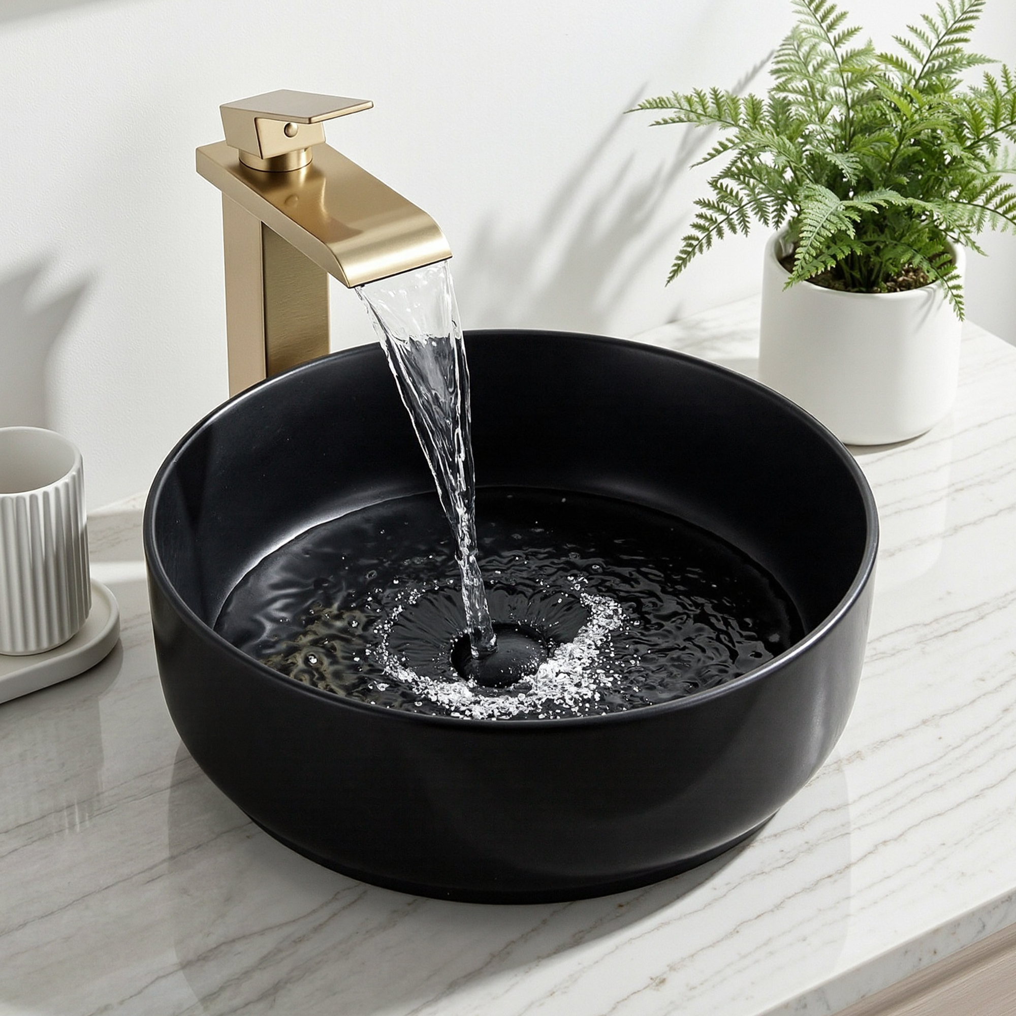 Cefito Ceramic Vanity Sink Basin, Matte Black Round Countertop
