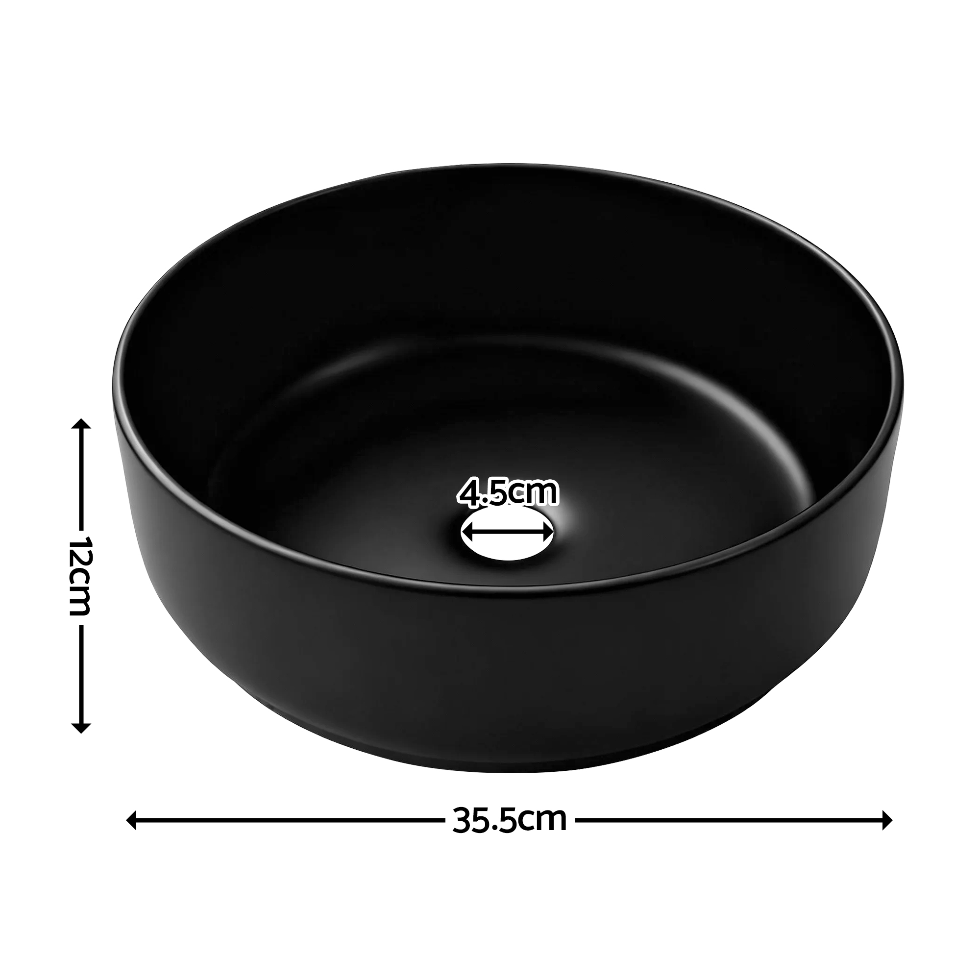 Cefito Ceramic Vanity Sink Basin, Matte Black Round Countertop view 3