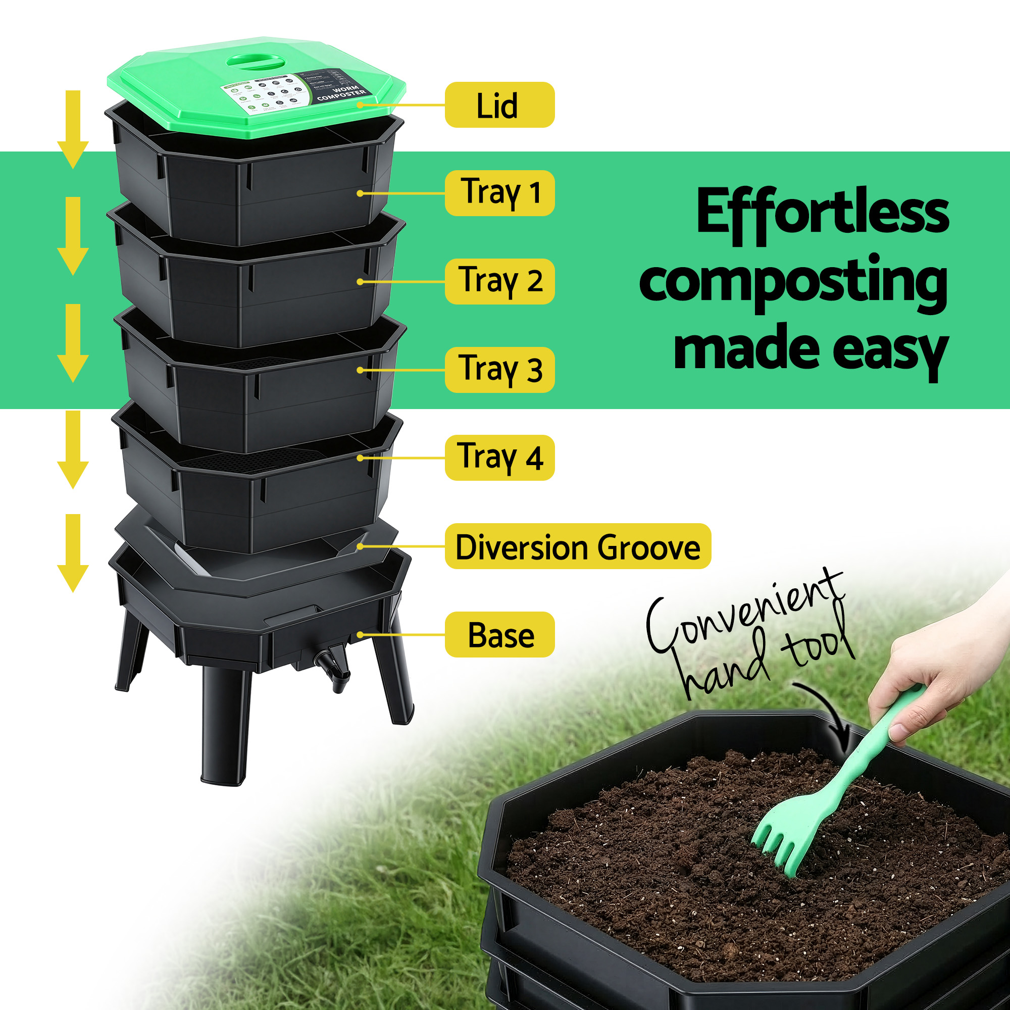 Gardeon 4-Tray Stackable Worm Farm Compost Bin view 4