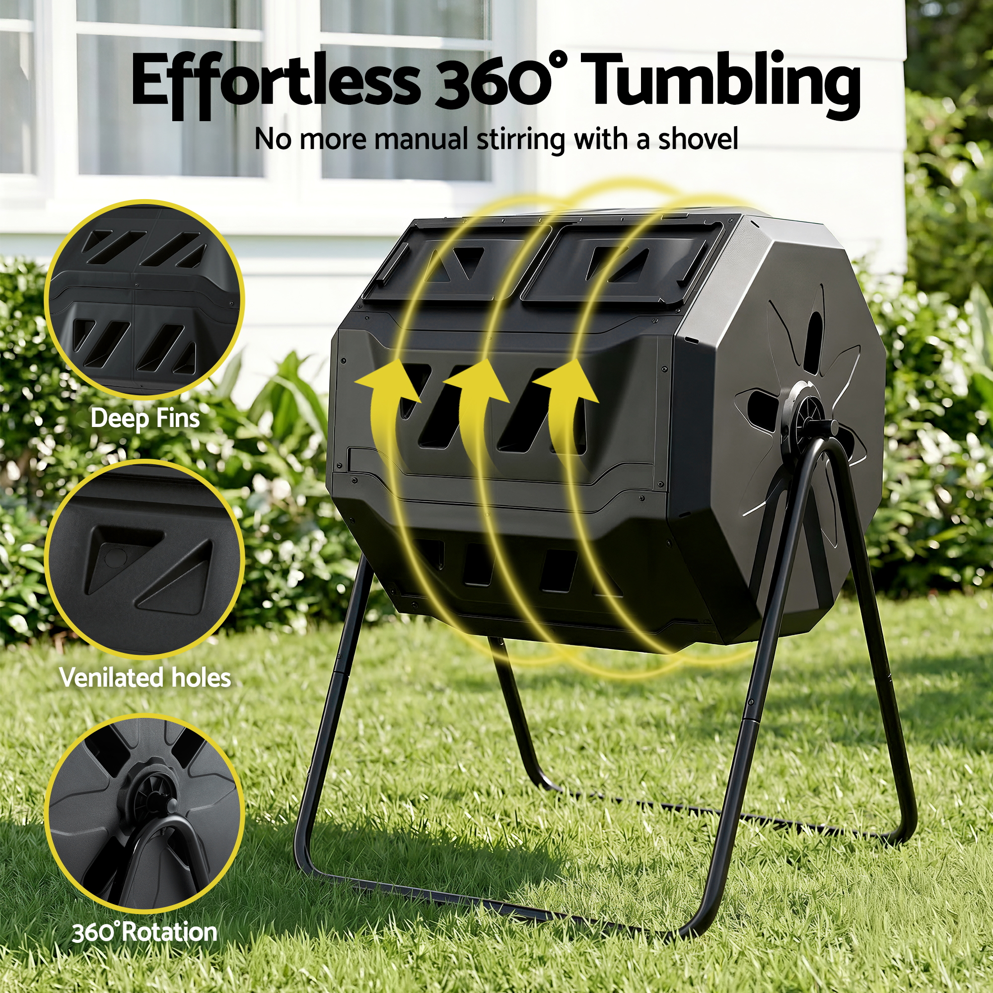 Gardeon 160L Dual Chamber Compost Bin Tumbler view 4