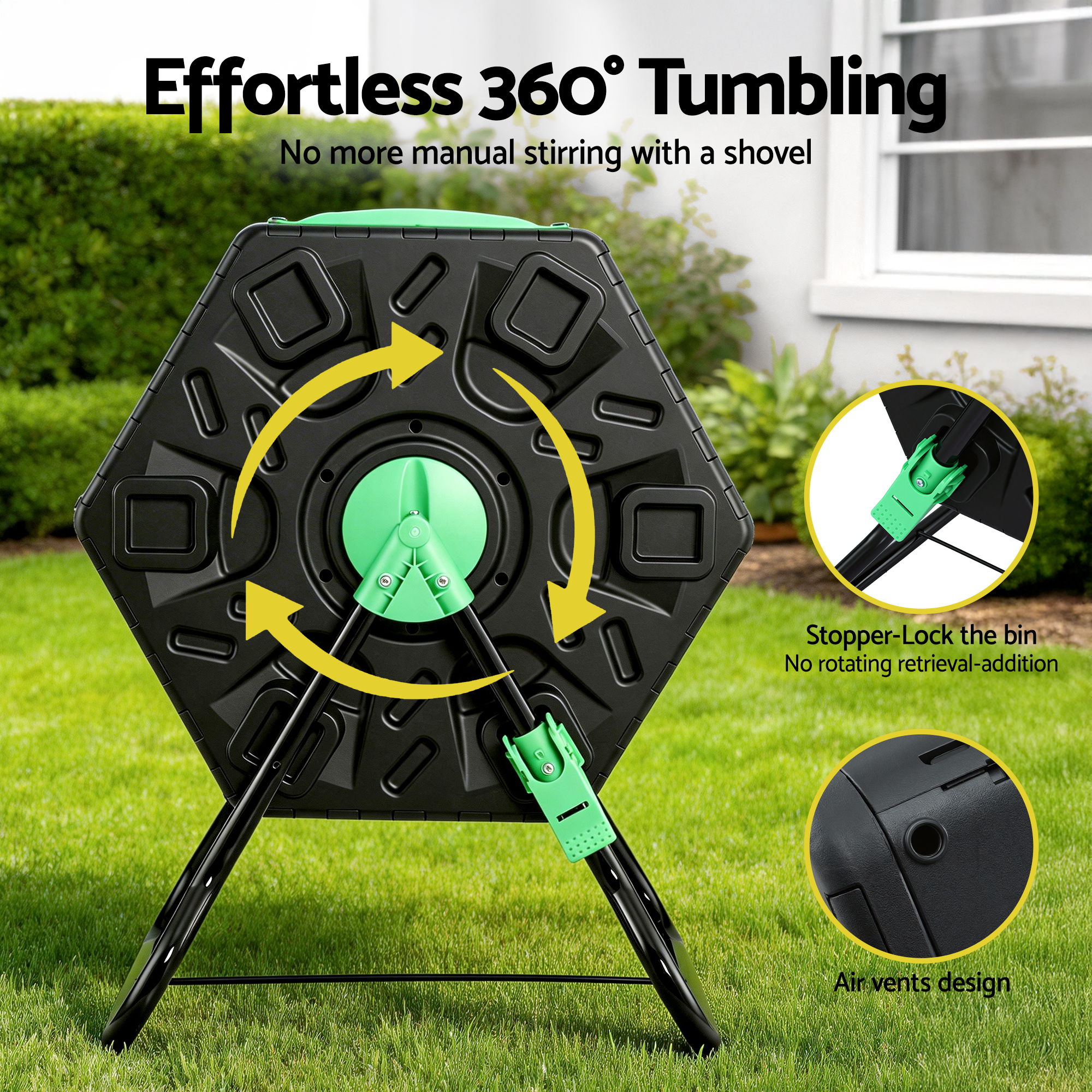 Gardeon 65L Rotating Tumbler Compost Bin Sliding Door view 4