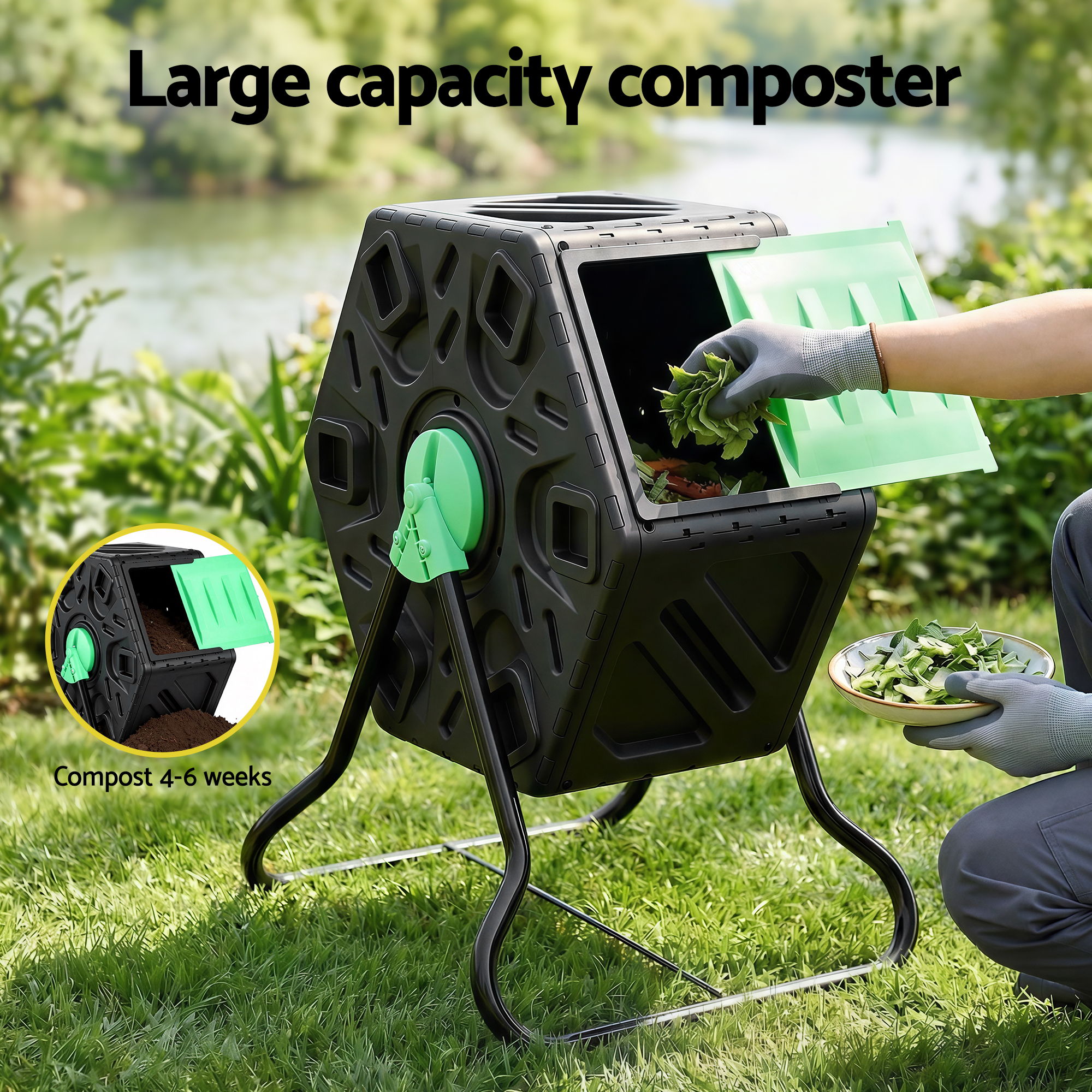 Gardeon 65L Rotating Tumbler Compost Bin Sliding Door view 5