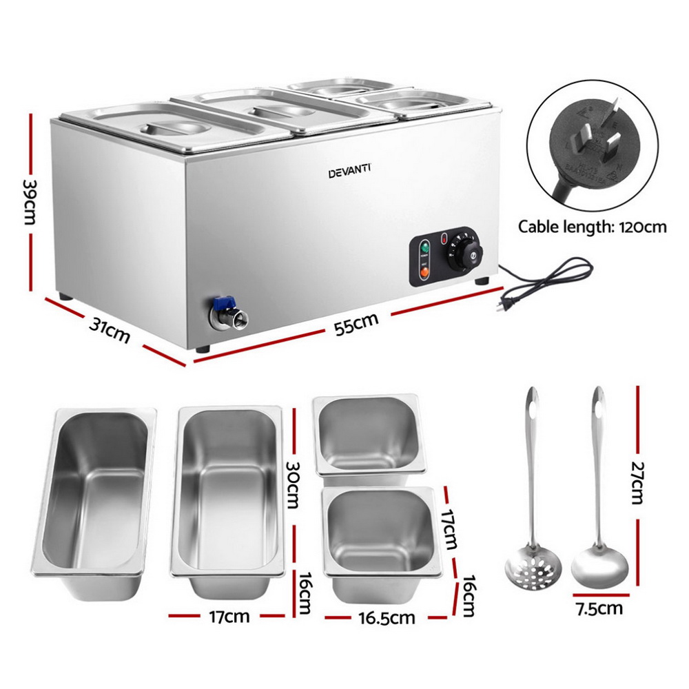 Devanti Bain Marie Food Warmer 4 Buffet Pans view 2