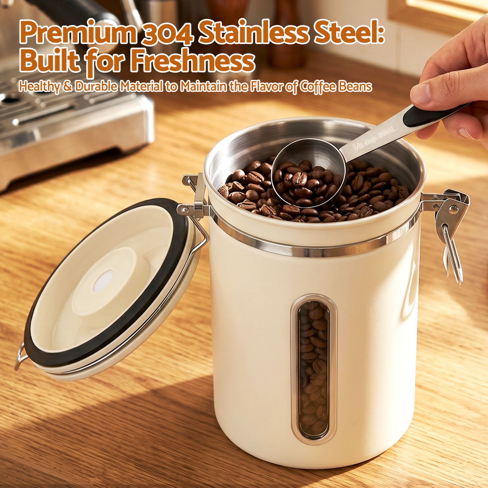 5-Star Chef 1.8L Stainless Steel Coffee Bean Storage Container Coffee Canister view 4