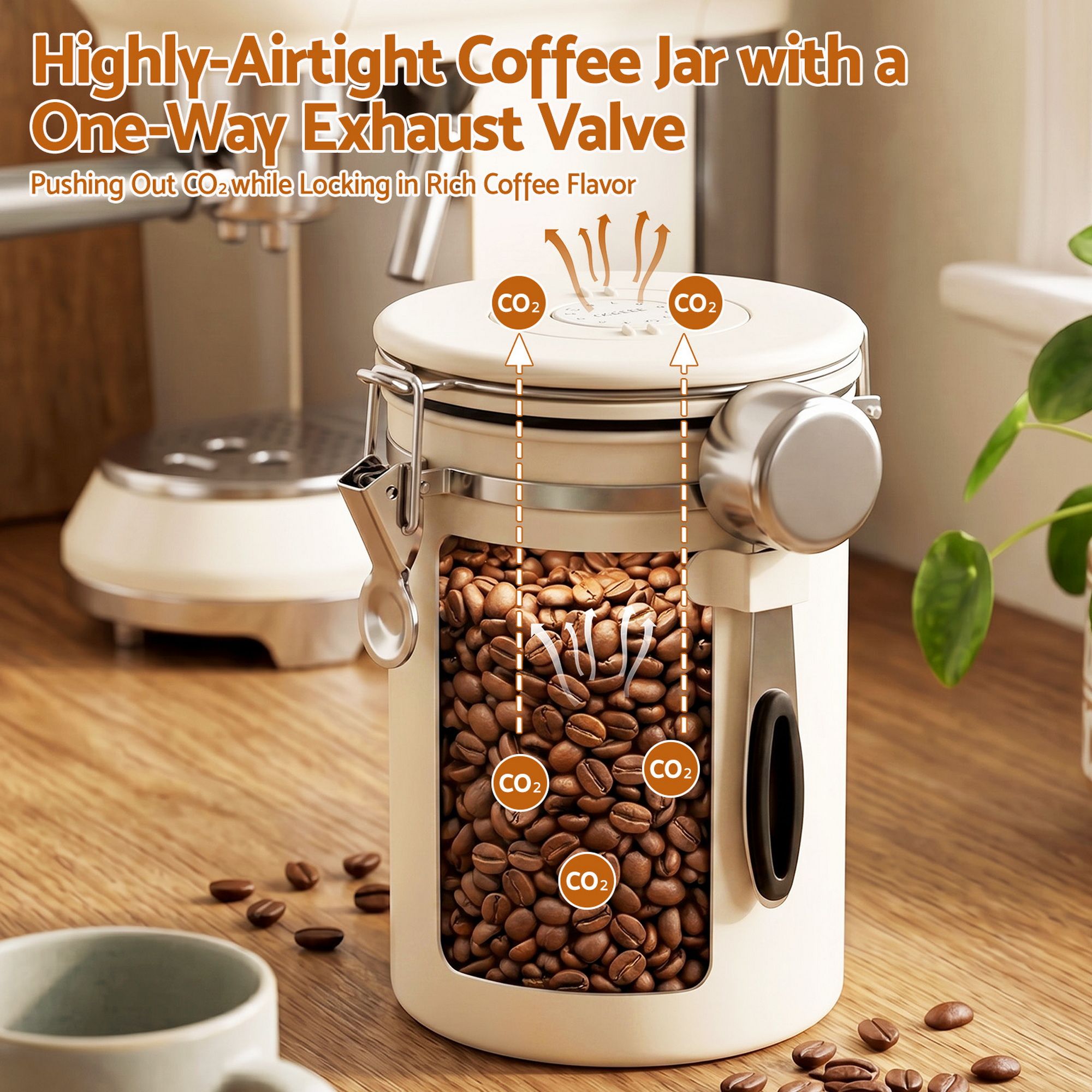 5-Star Chef 1.8L Stainless Steel Coffee Bean Storage Container Coffee Canister view 5