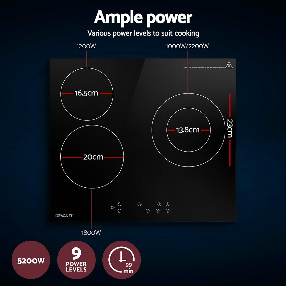 Devanti 60cm Ceramic Cooktop 4 Burner 5200W view 5