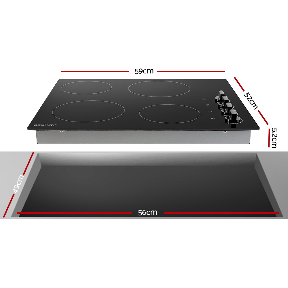 Devanti 60cm Ceramic Cooktop Knob Control view 3