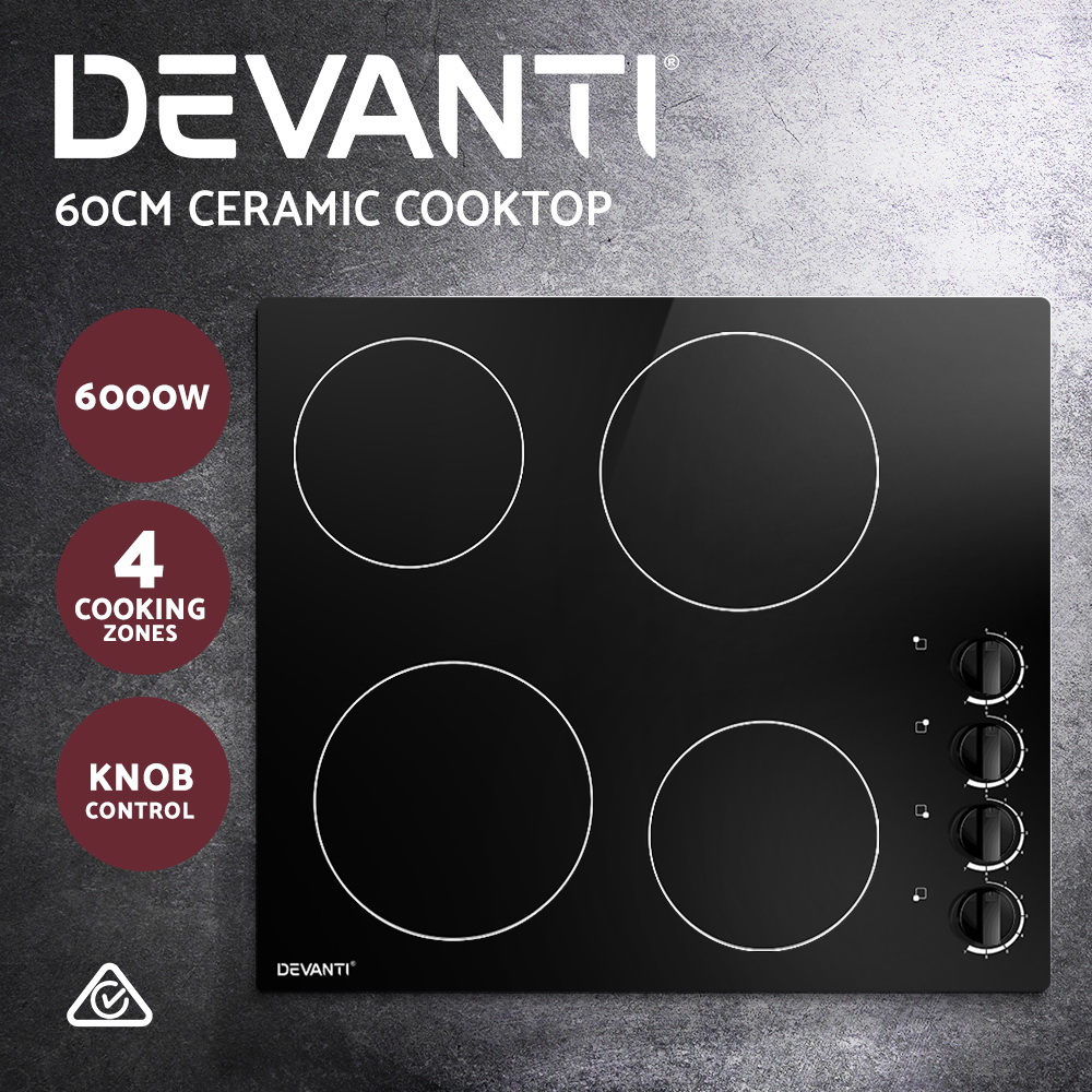 Devanti 60cm Ceramic Cooktop Knob Control view 5